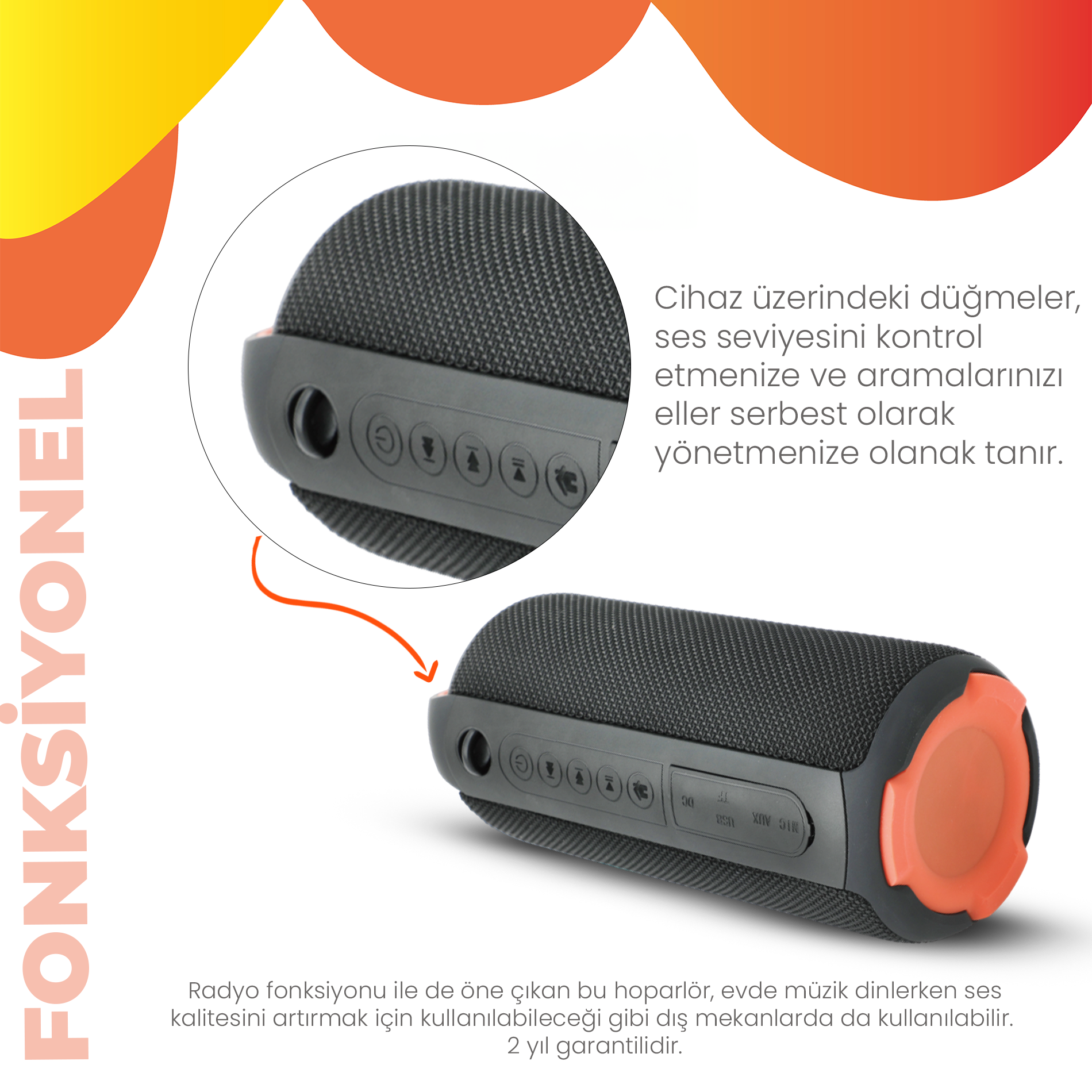 Moodix KI23KS162 Bluetooth Hoparlör Siyah 10W*2 IPX6 Suya Dayanıklı