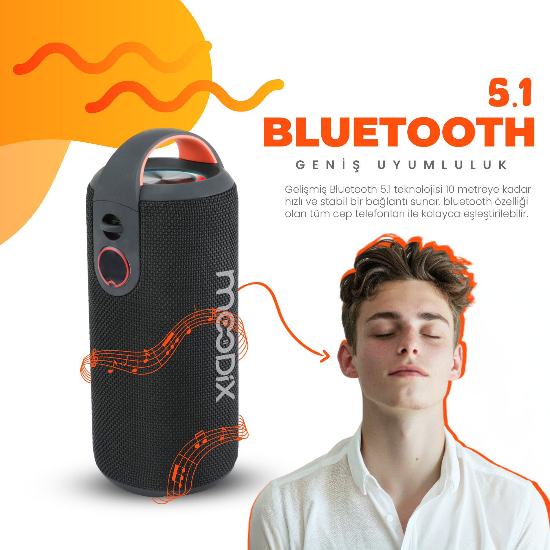 Moodix KI23KS162 Bluetooth Hoparlör Siyah 10W*2 IPX6 Suya Dayanıklı