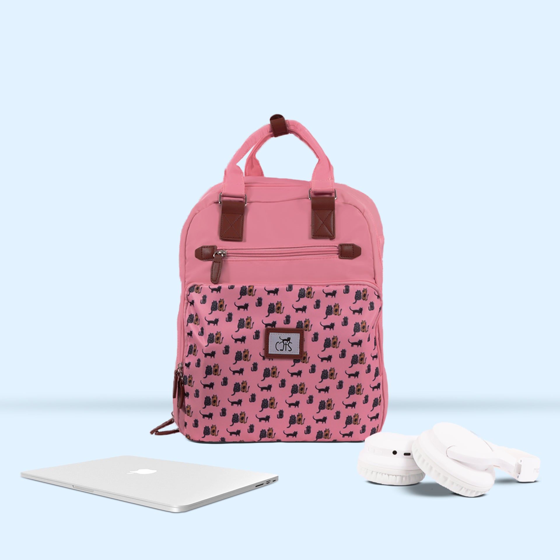 Biggdesign Cats Su Geçirmez Kumaşlı 15 inç Laptop Uyumlu Okul Sırt Çantası Pembe