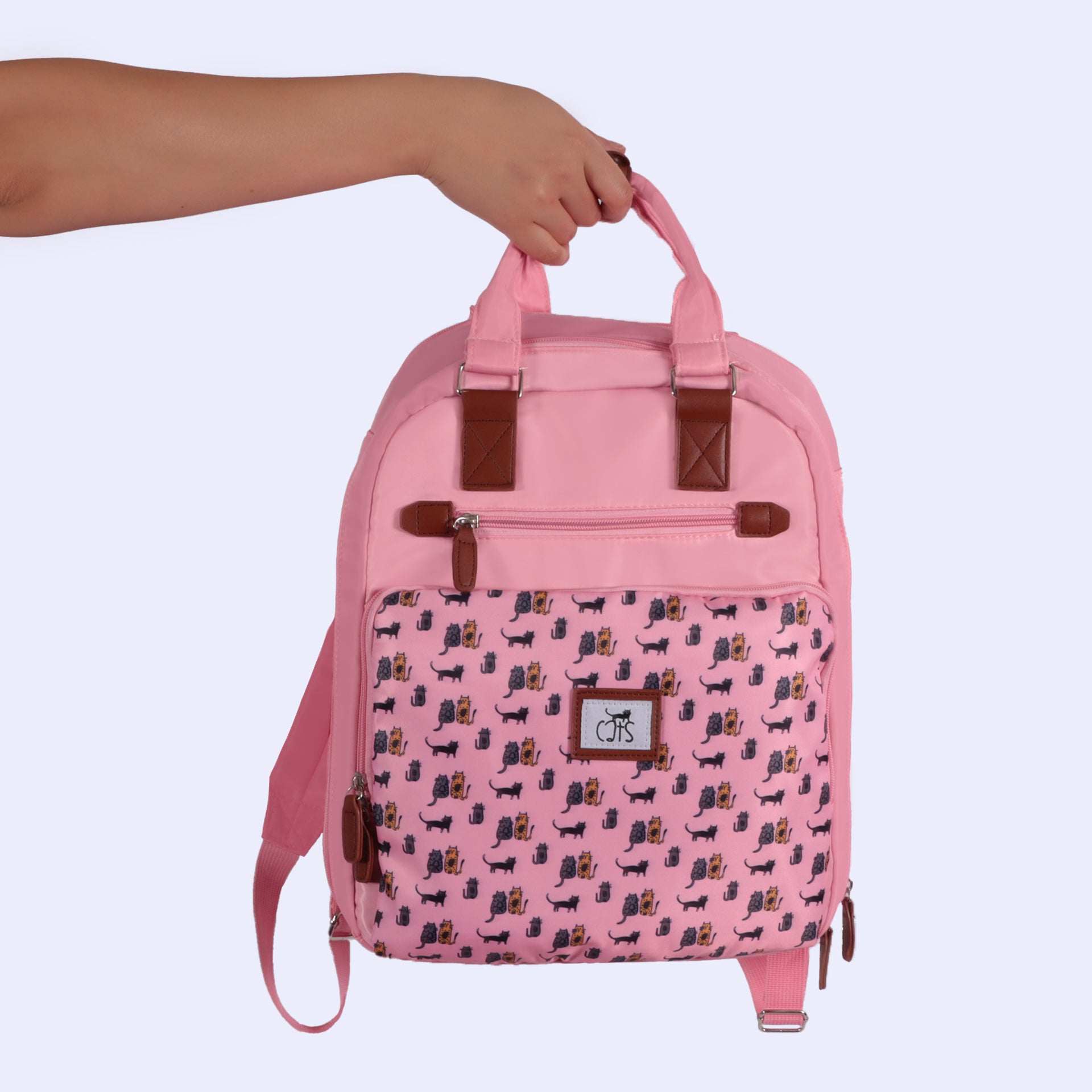 Biggdesign Cats Su Geçirmez Kumaşlı 15 inç Laptop Uyumlu Okul Sırt Çantası Pembe