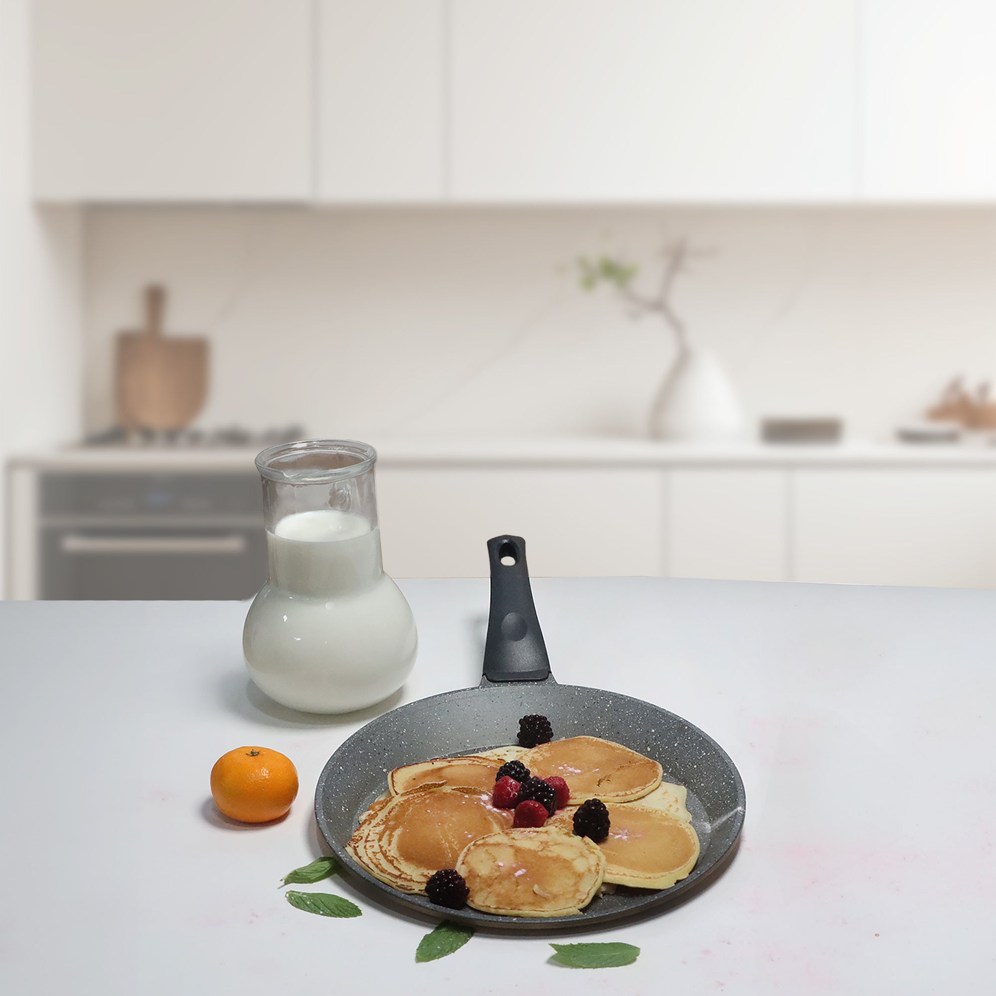 Serenk Fun Cooking Defne Alüminyum Döküm PFOA içermeyen Granit Kaplama Sarı Renk Krep Tavası, 22 cm