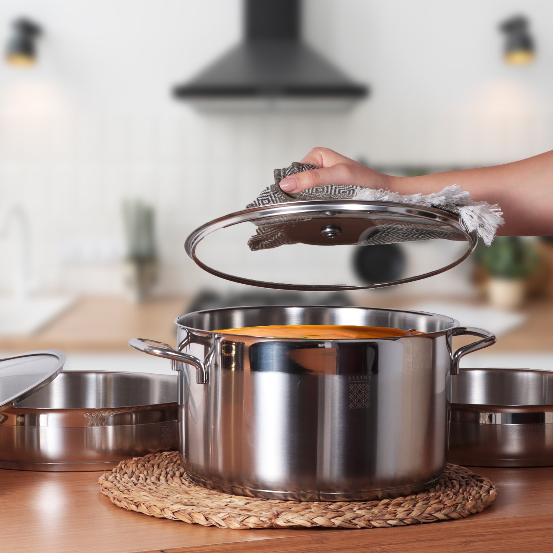 Serenk Modernist 5 Parça Paslanmaz Çelik Tencere ve Tava Seti, 24 cm Derin, 26 cm Basık, 26 cm Tava