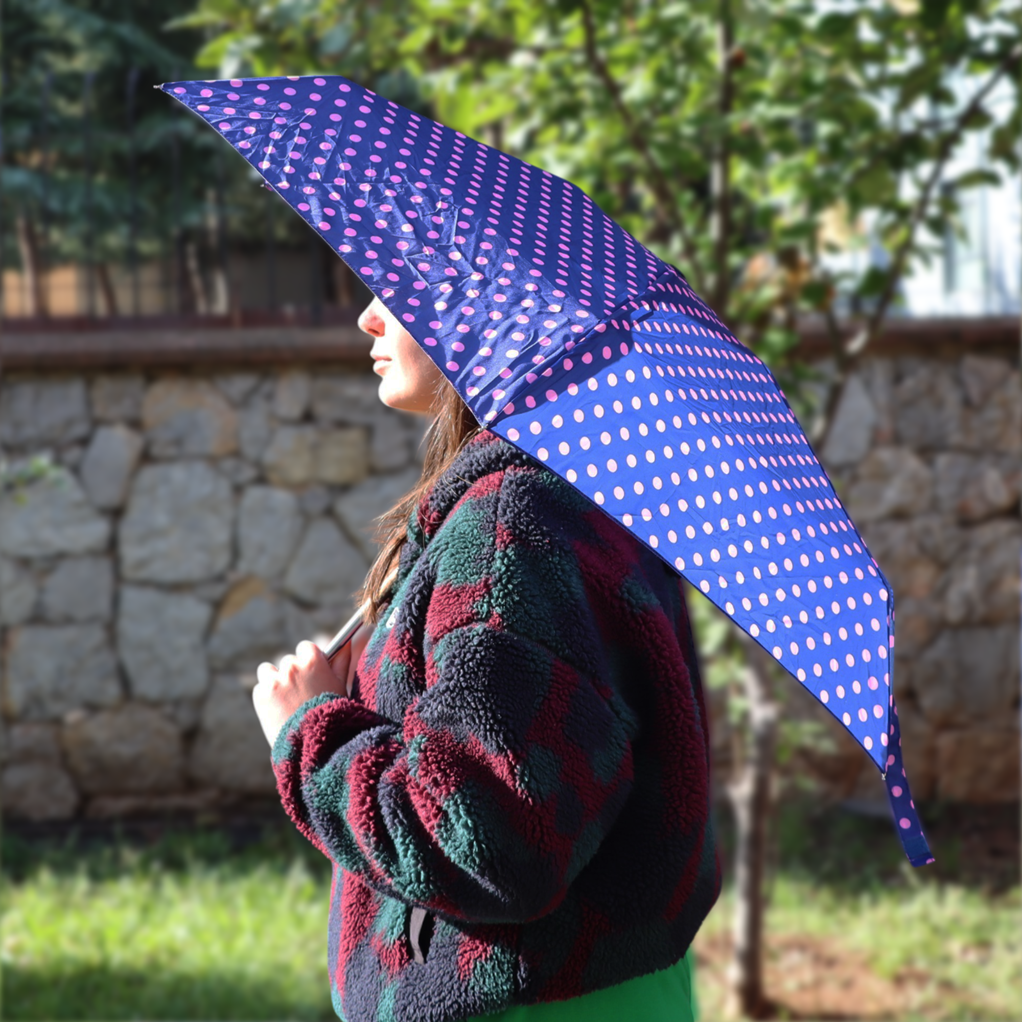 Biggdesign Moods Up Pembe Puantiyeli Lacivert Manuel Mini Şemsiye