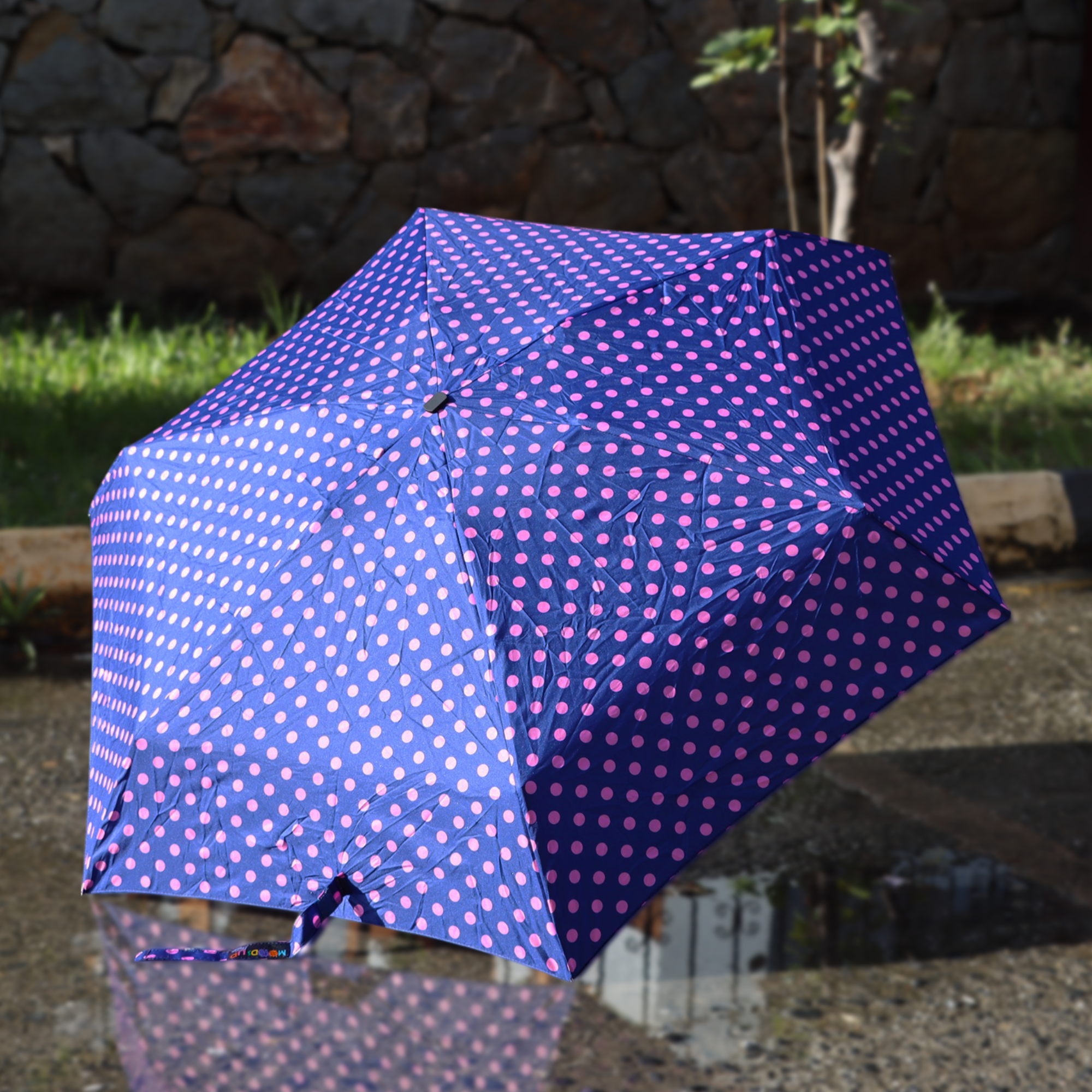 Biggdesign Moods Up Pembe Puantiyeli Lacivert Manuel Mini Şemsiye