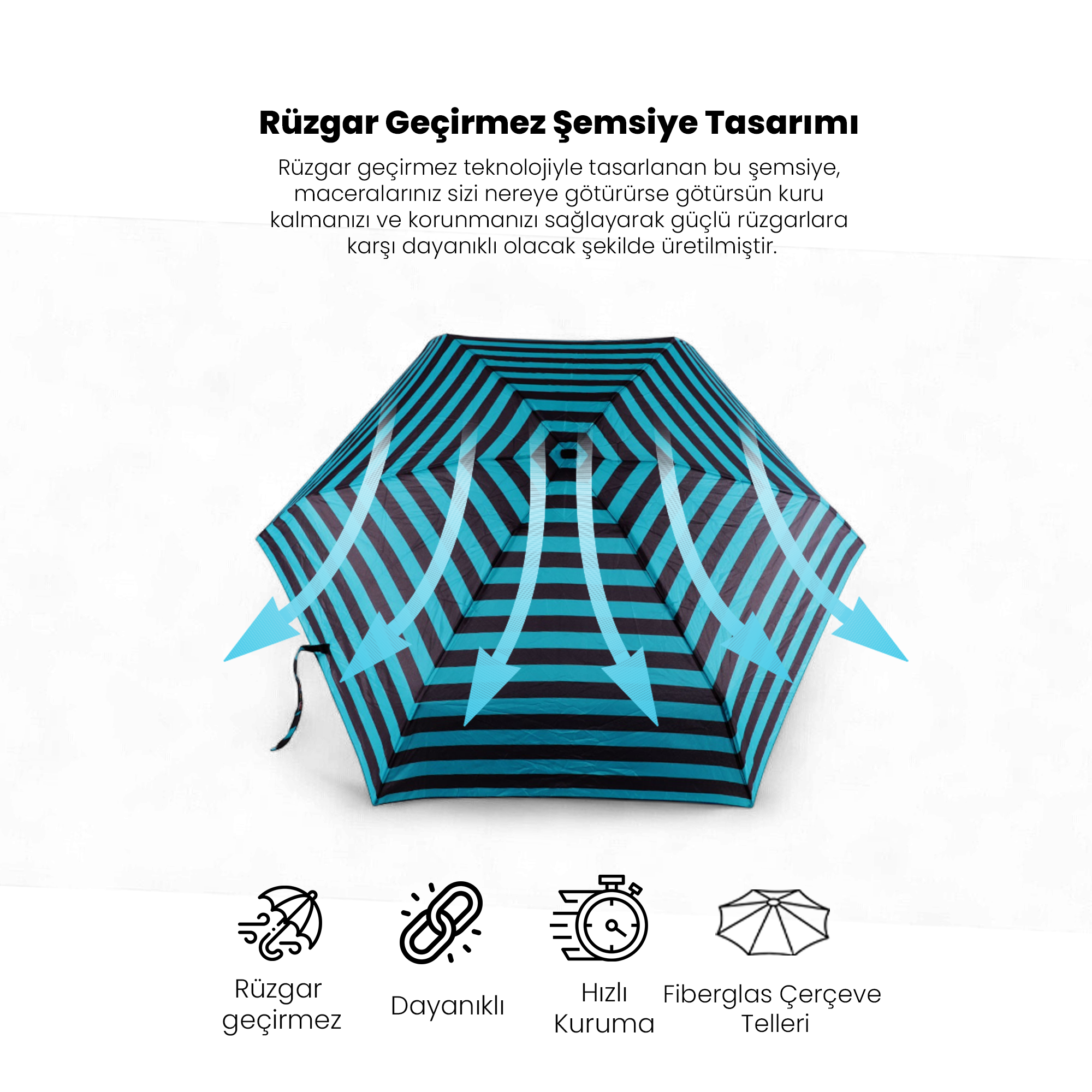 Biggdesign Moods Up Siyah Yeşil Çizgili Manuel Mini Şemsiye