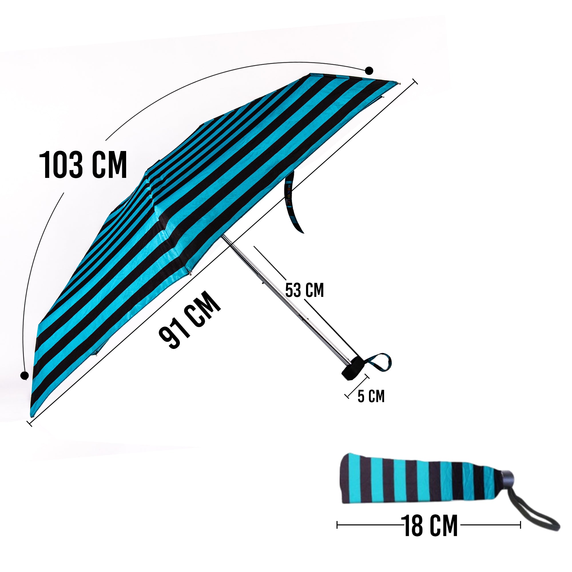 Biggdesign Moods Up Siyah Yeşil Çizgili Manuel Mini Şemsiye