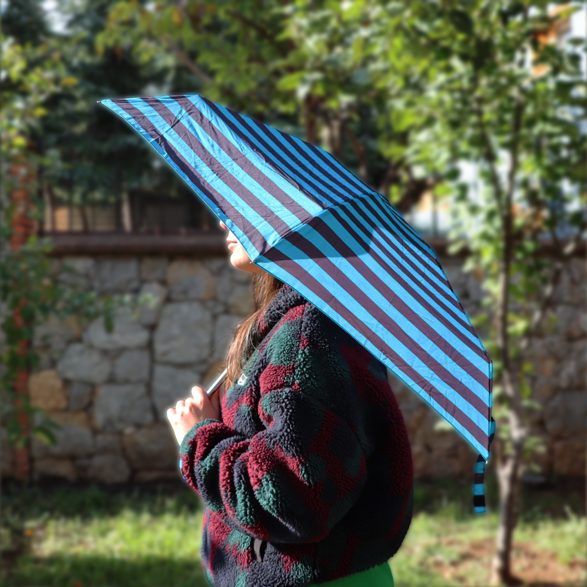 Biggdesign Moods Up Siyah Yeşil Çizgili Manuel Mini Şemsiye