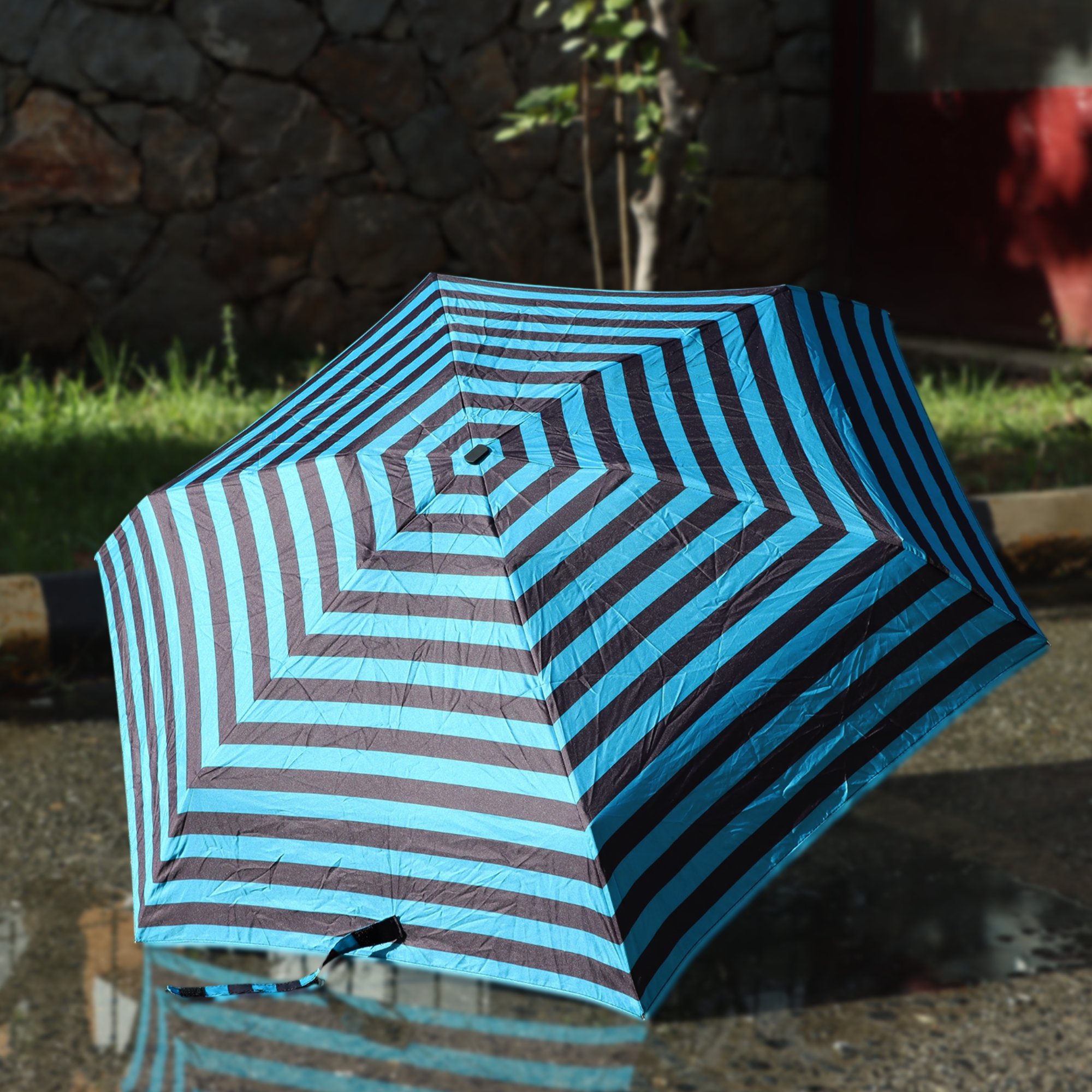 Biggdesign Moods Up Siyah Yeşil Çizgili Manuel Mini Şemsiye