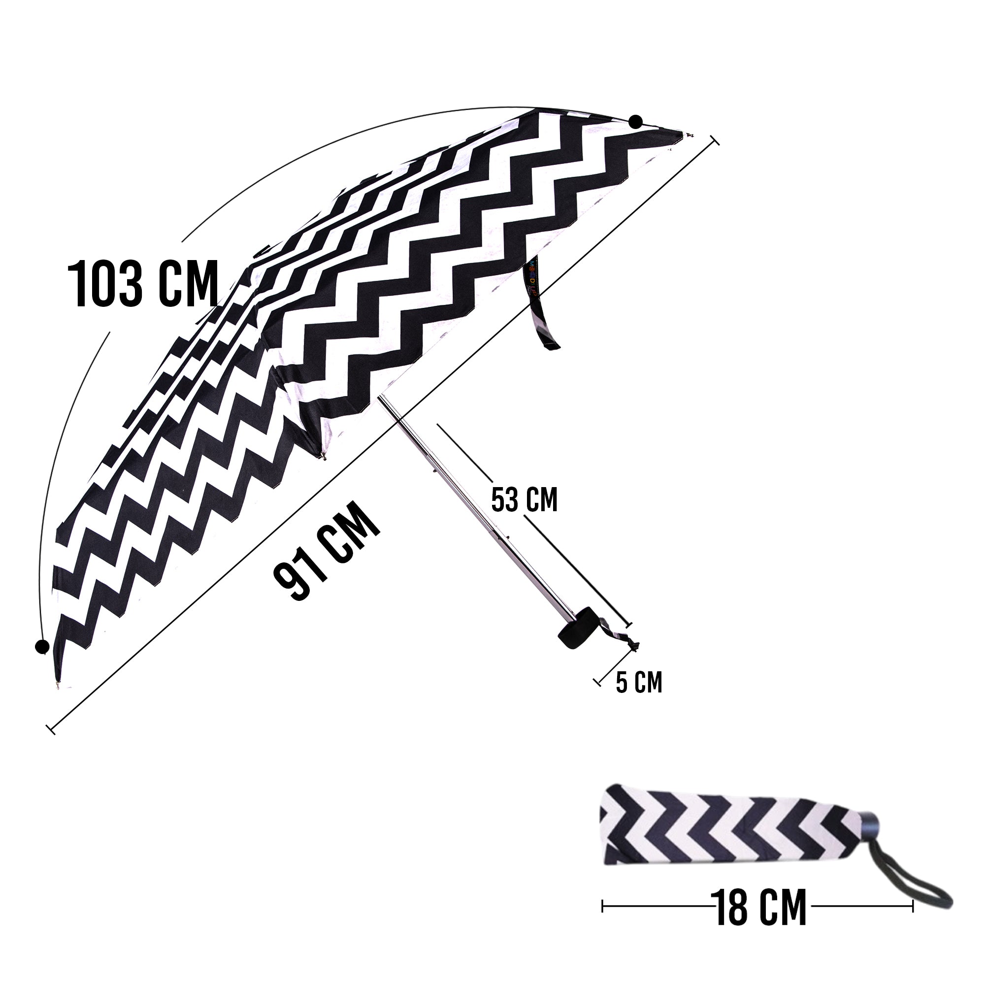 Biggdesign Moods Up Siyah Beyaz Zikzaklı Manuel Mini Şemsiye
