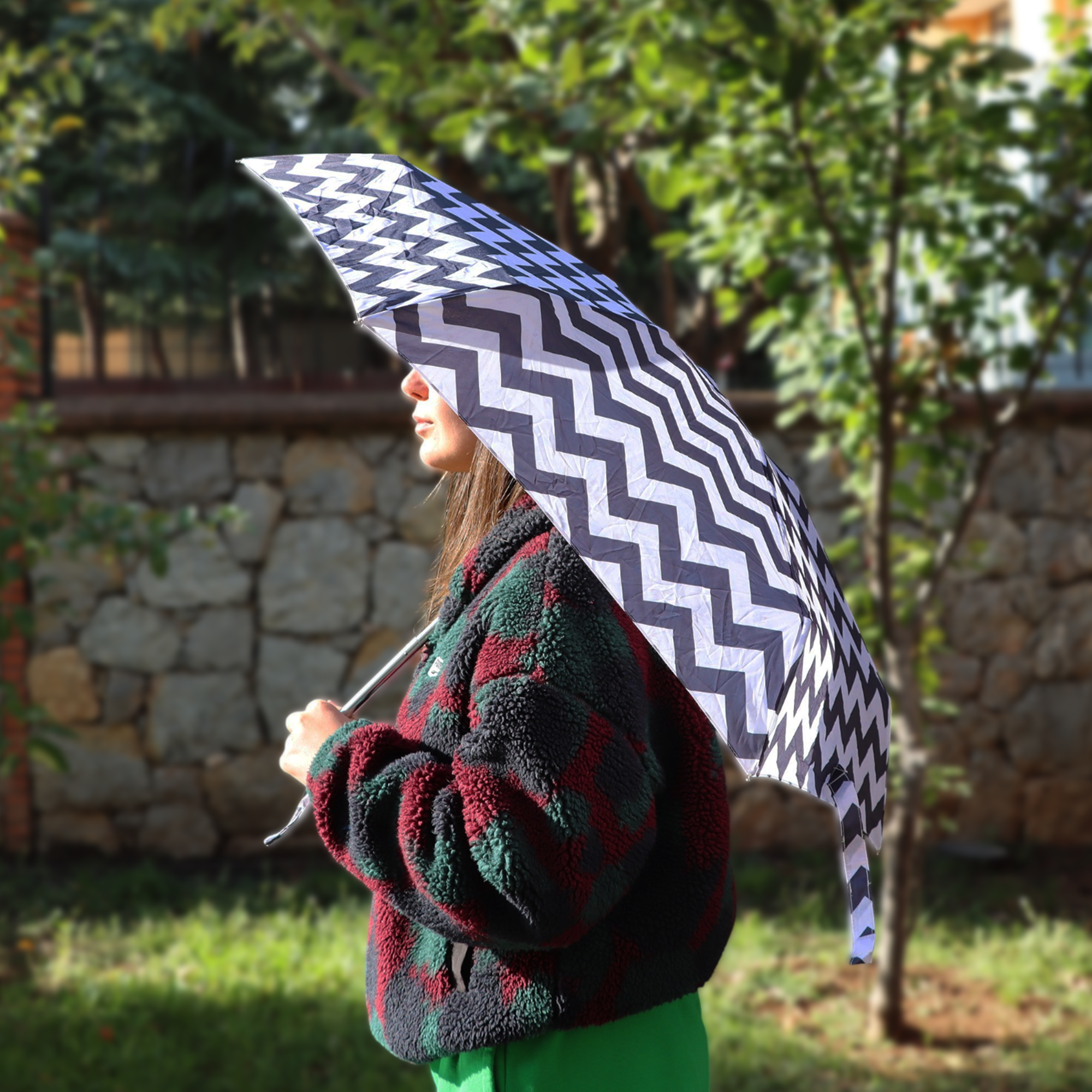 Biggdesign Moods Up Siyah Beyaz Zikzaklı Manuel Mini Şemsiye