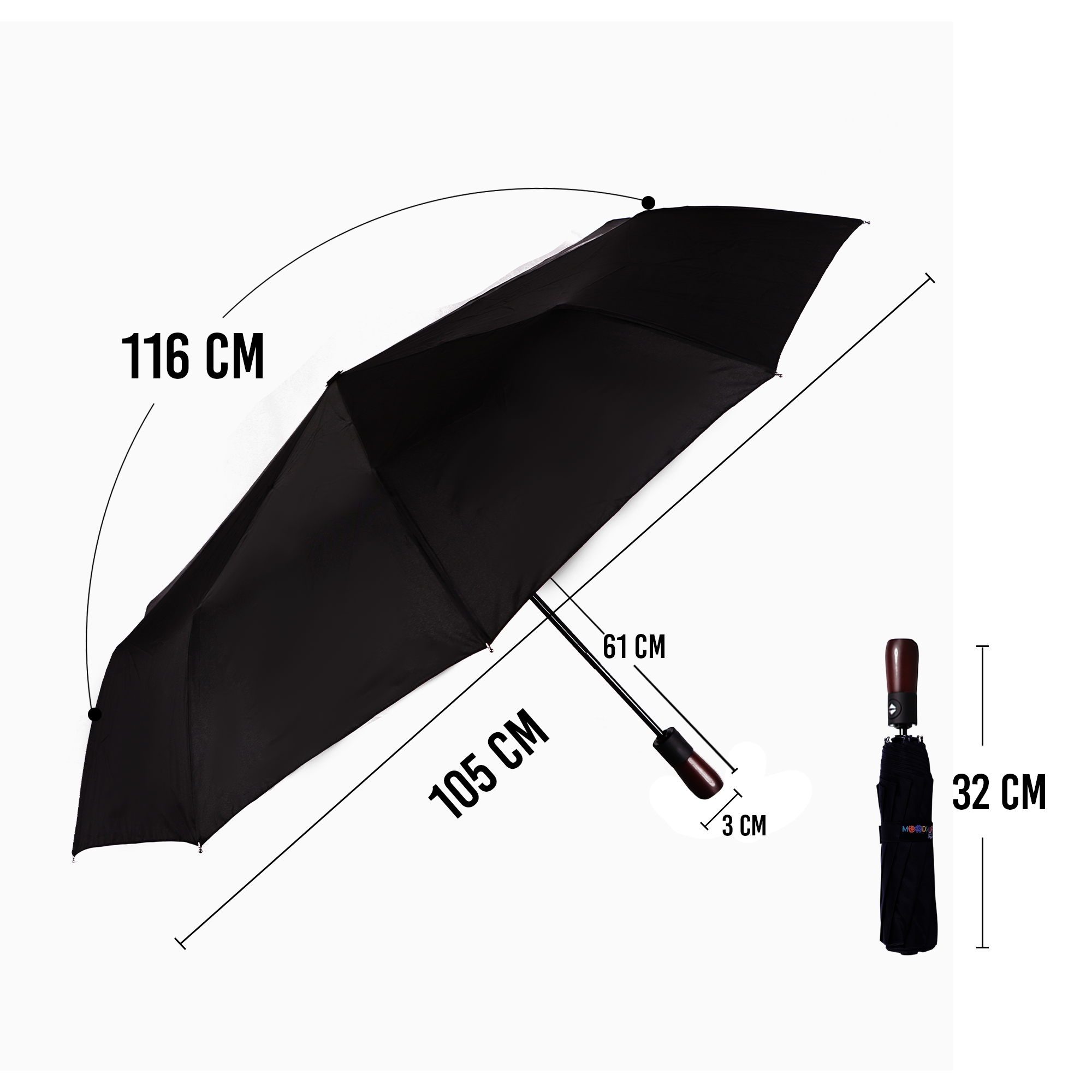 Biggdesign Moods Up Premium Ahşap Saplı Siyah Otomatik Şemsiye