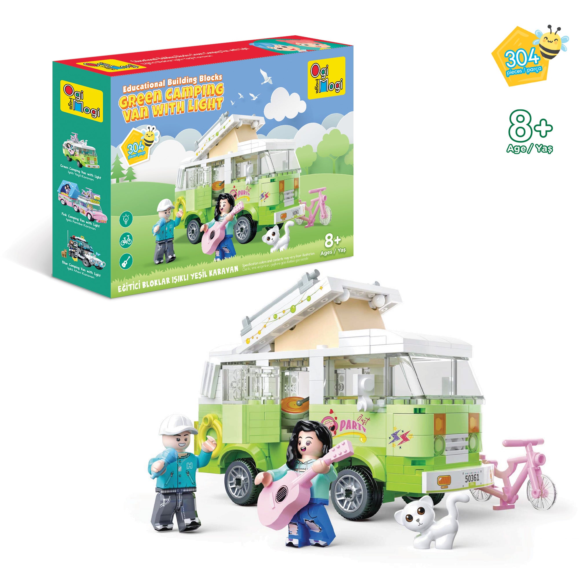 Ogi Mogi Toys Eğitici Bloklar Işıklı Yeşil Karavan 304 Parça Yapı Seti