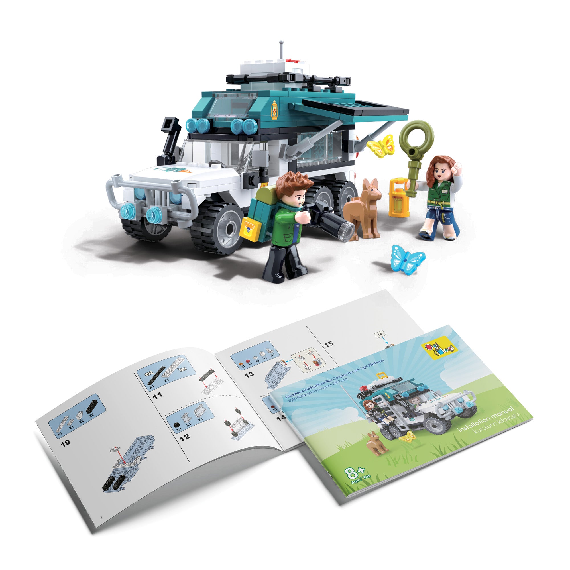 Ogi Mogi Toys Eğitici Bloklar Işıklı Mavi Karavan 298 Parça Yapı Seti