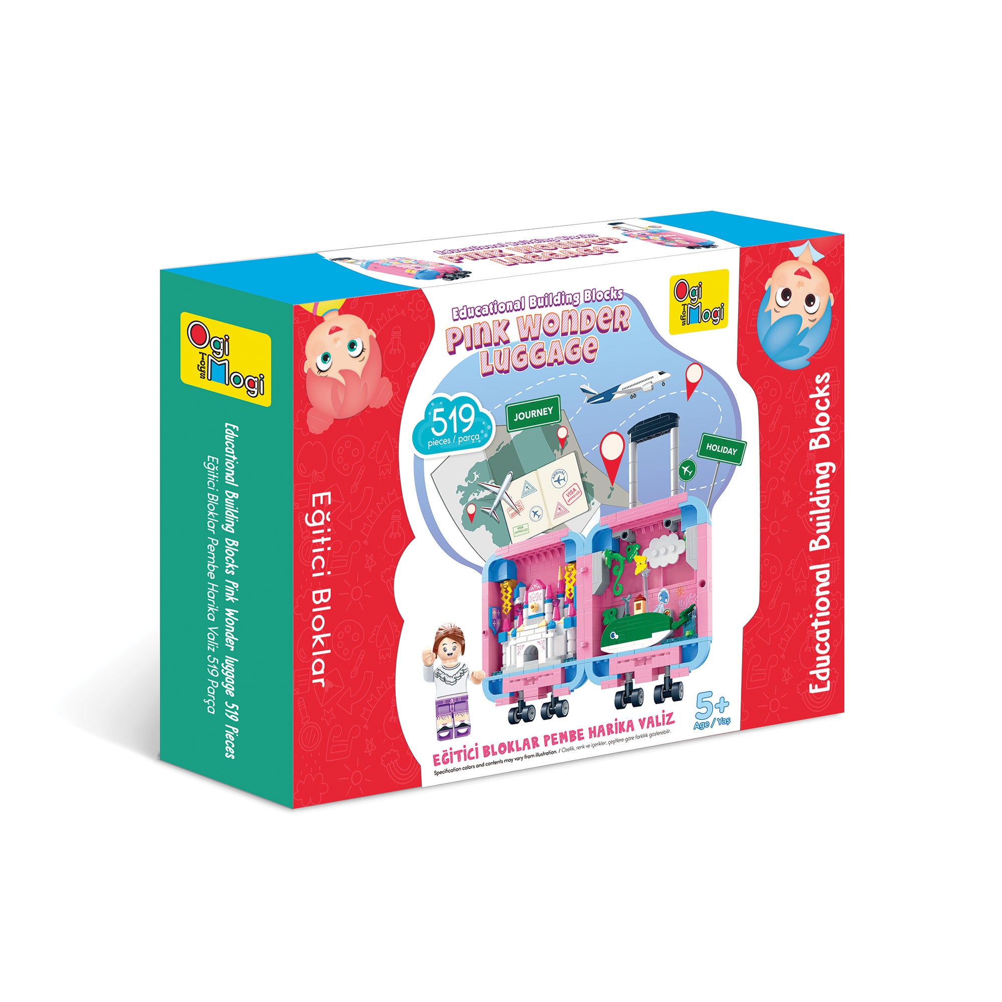 Ogi Mogi Toys Eğitici Bloklar Pembe Valiz 519 Parça Yapı Seti