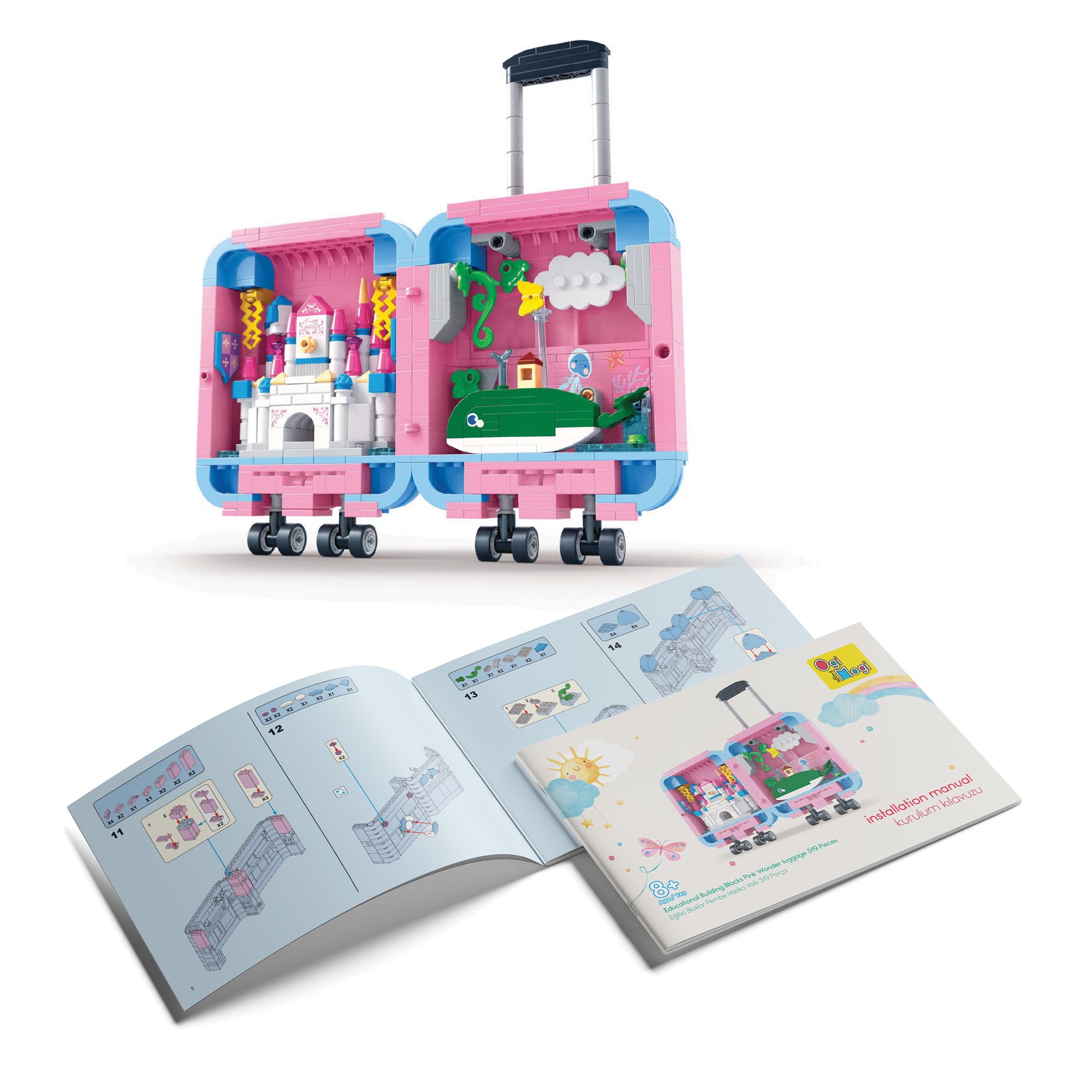 Ogi Mogi Toys Eğitici Bloklar Pembe Valiz 519 Parça Yapı Seti