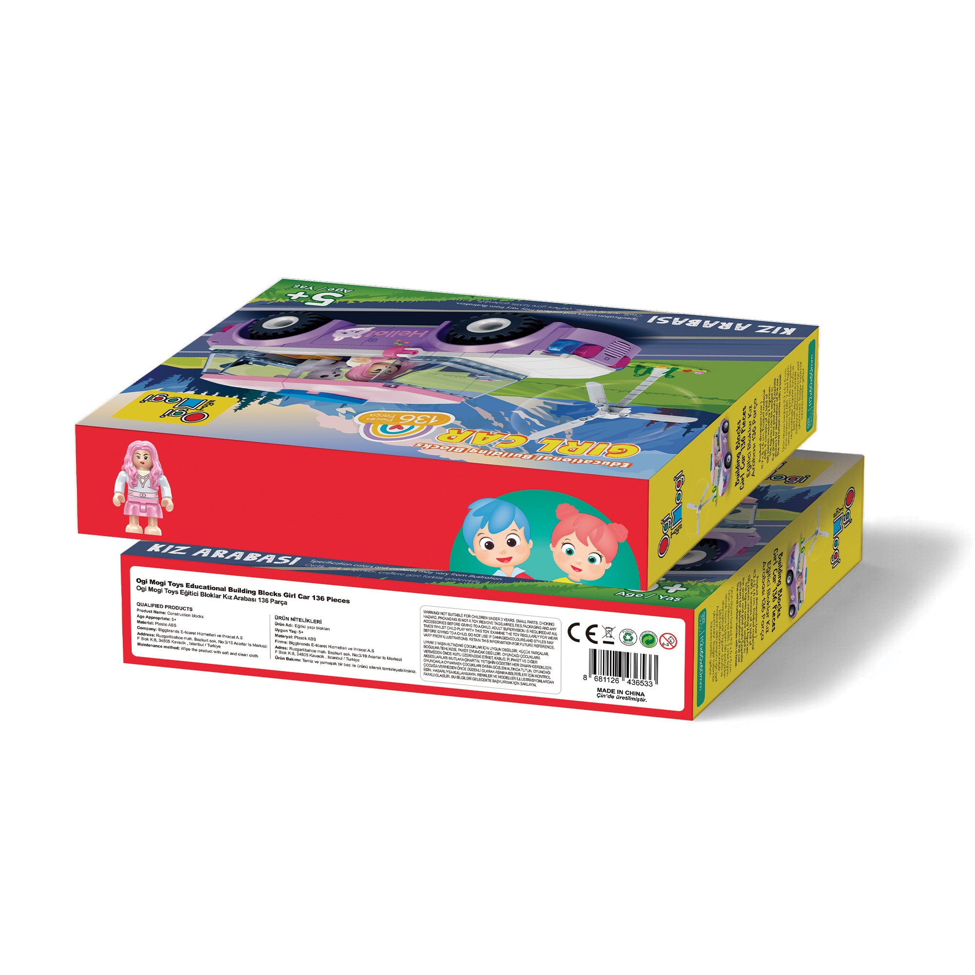 Ogi Mogi Toys Eğitici Bloklar Kız Arabası 136 Parça Yapı Seti