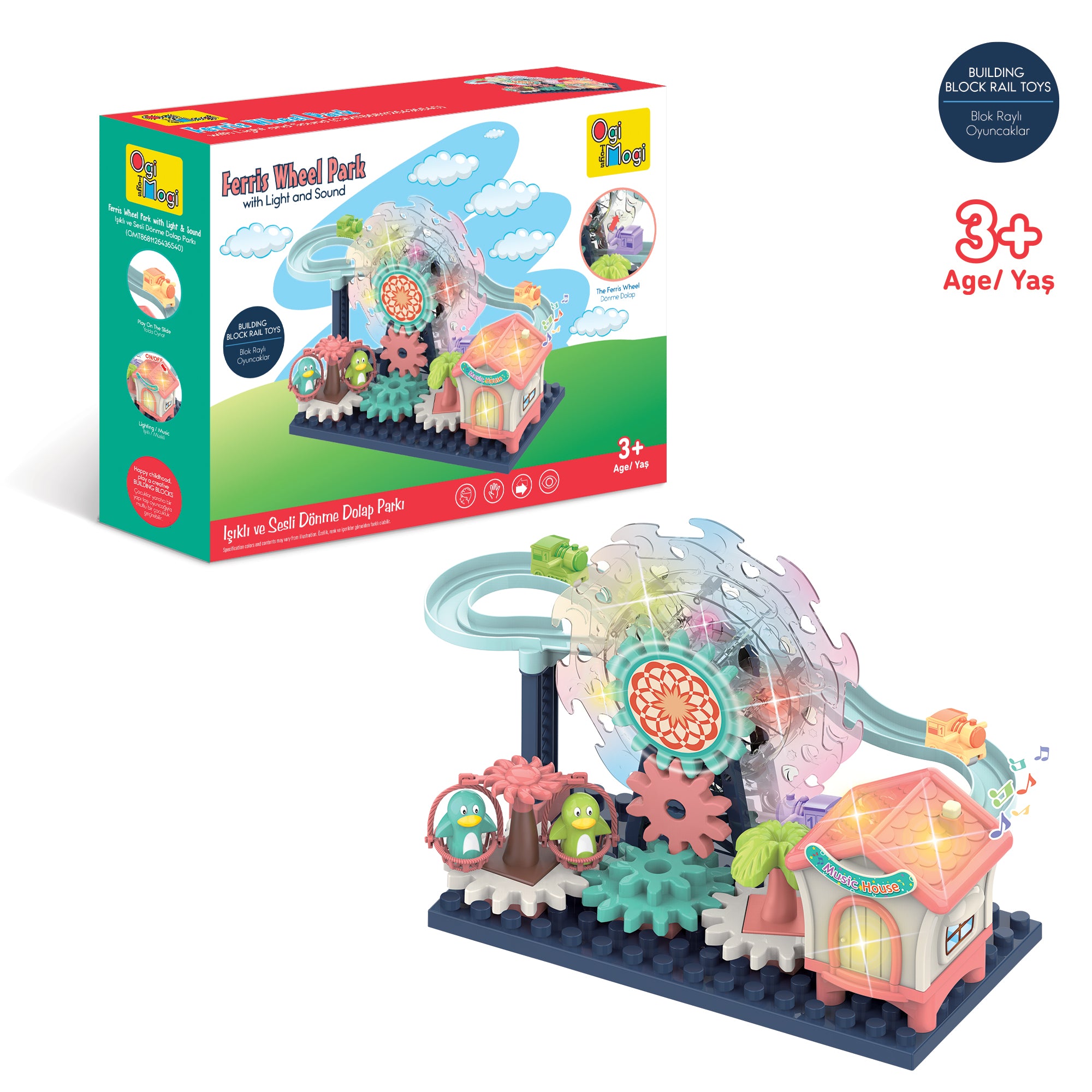 Ogi Mogi Toys Işıklı ve Sesli Dönme Dolaplı Penguenli Lunapark Oyun Seti