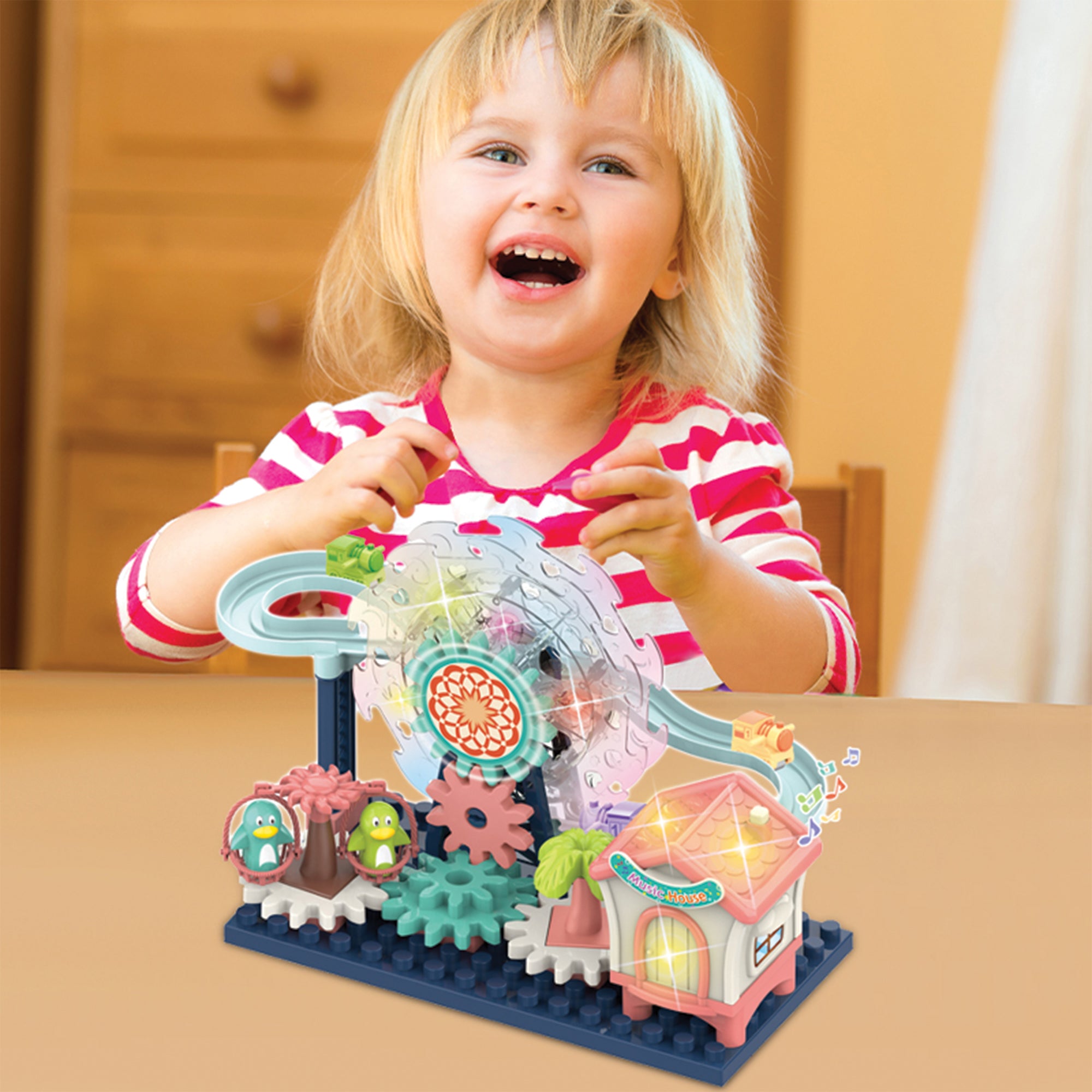 Ogi Mogi Toys Işıklı ve Sesli Dönme Dolaplı Penguenli Lunapark Oyun Seti