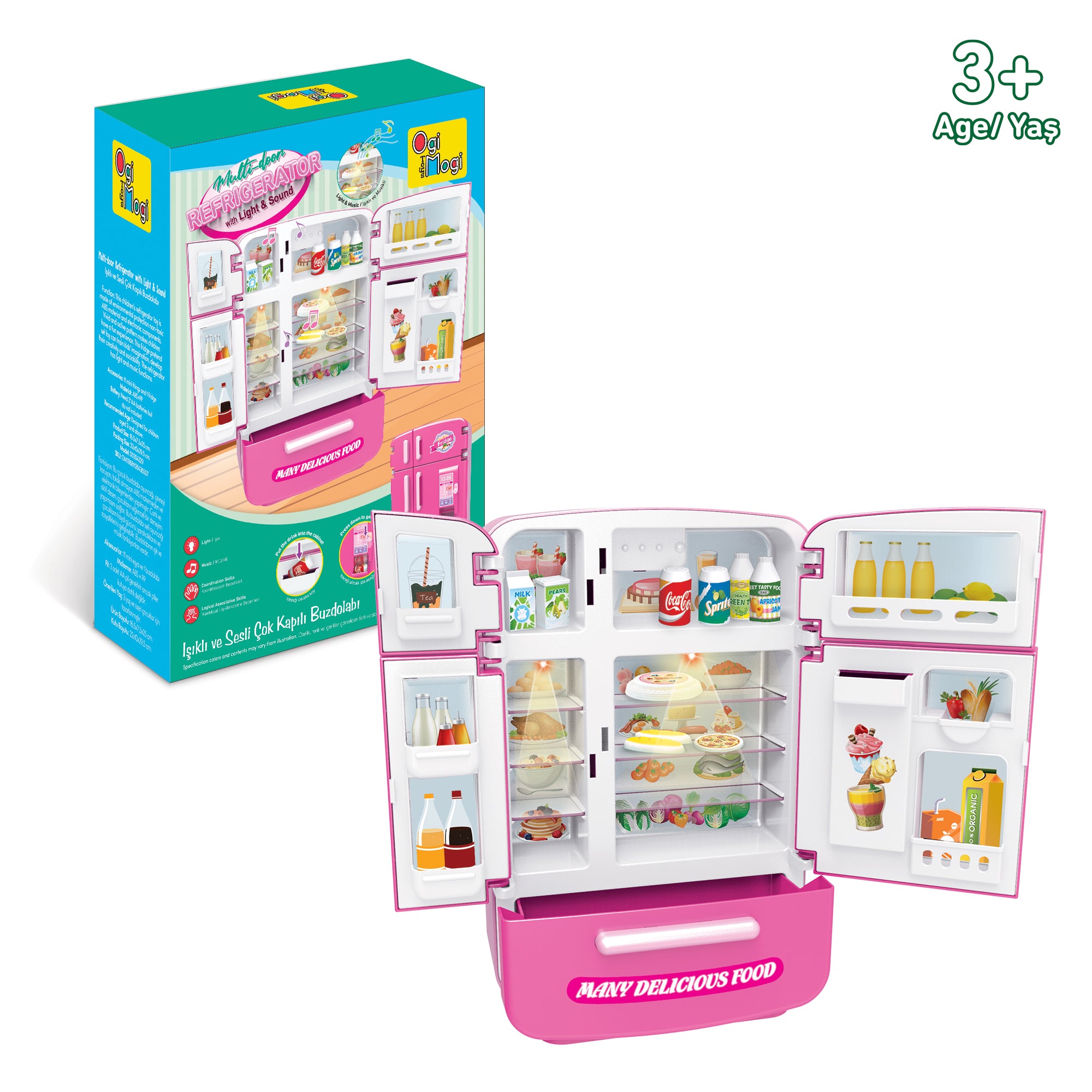 Ogi Mogi Toys Işıklı ve Sesli Çok Kapılı Buzdolabı Eğitici Rol Yapma Oyuncağı