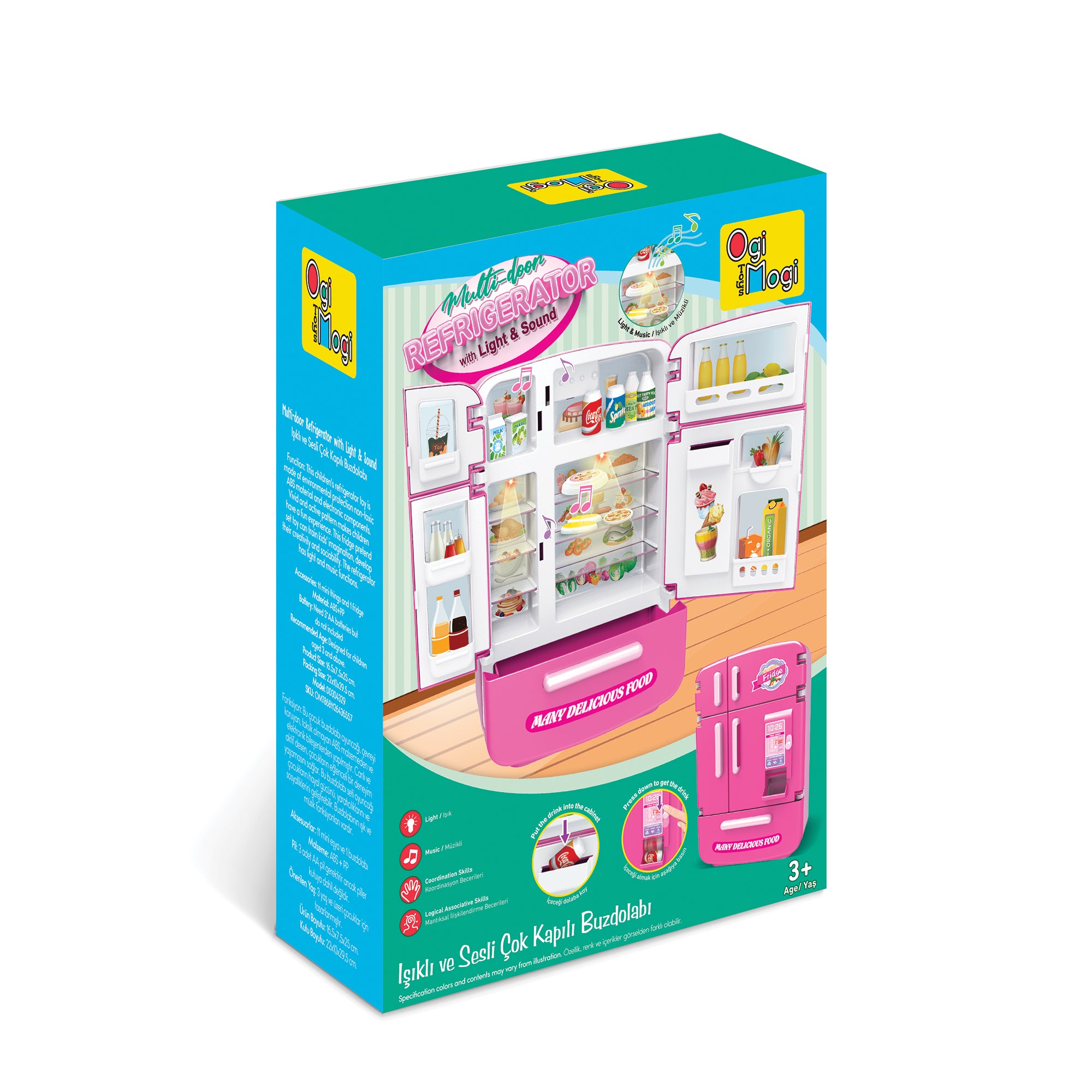 Ogi Mogi Toys Işıklı ve Sesli Çok Kapılı Buzdolabı Eğitici Rol Yapma Oyuncağı