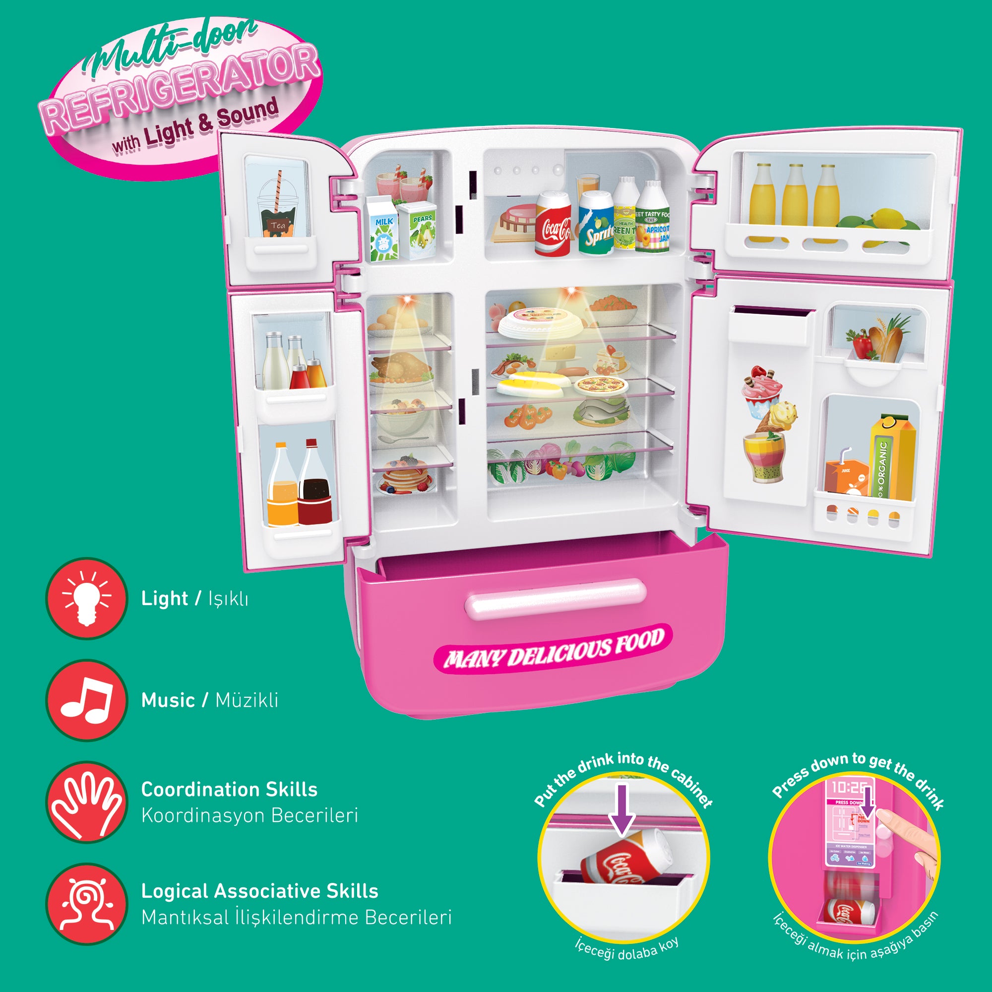 Ogi Mogi Toys Işıklı ve Sesli Çok Kapılı Buzdolabı Eğitici Rol Yapma Oyuncağı
