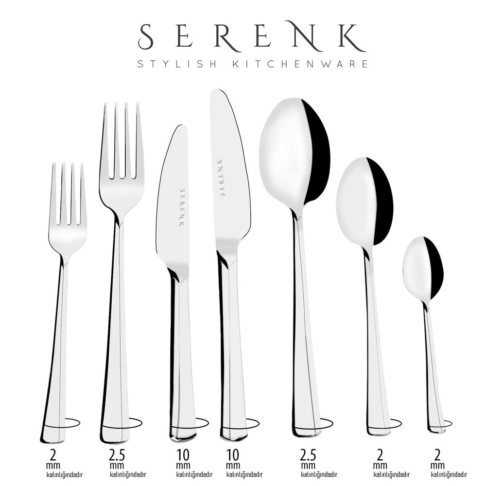 Serenk Paris Çelik Çatal Kaşık Bıçak Takımı 24 Parça, Premium 18/10 Paslanmaz Çelik