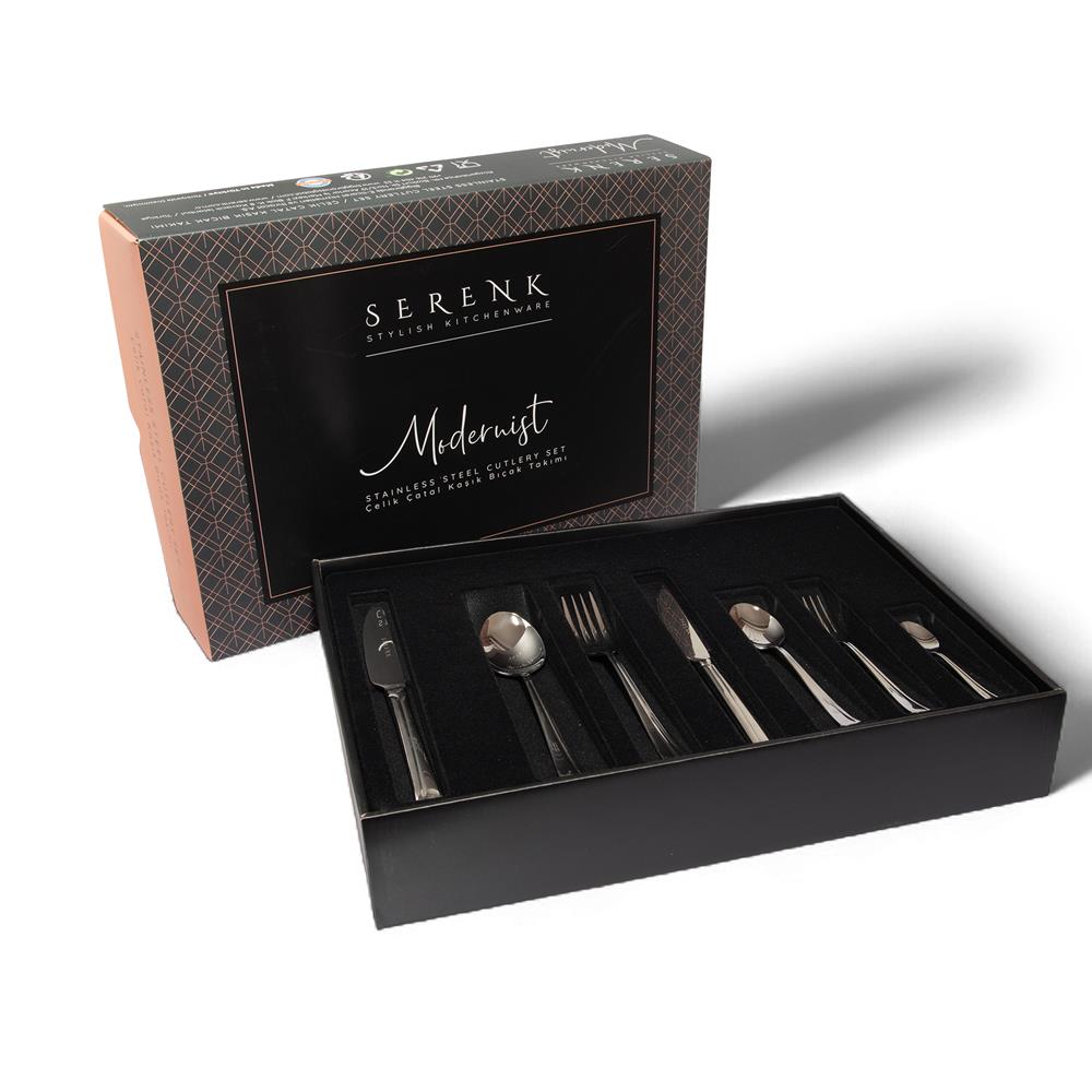 Serenk Paris Çelik Çatal Kaşık Bıçak Takımı 42 Parça, Premium 18/10 Paslanmaz Çelik