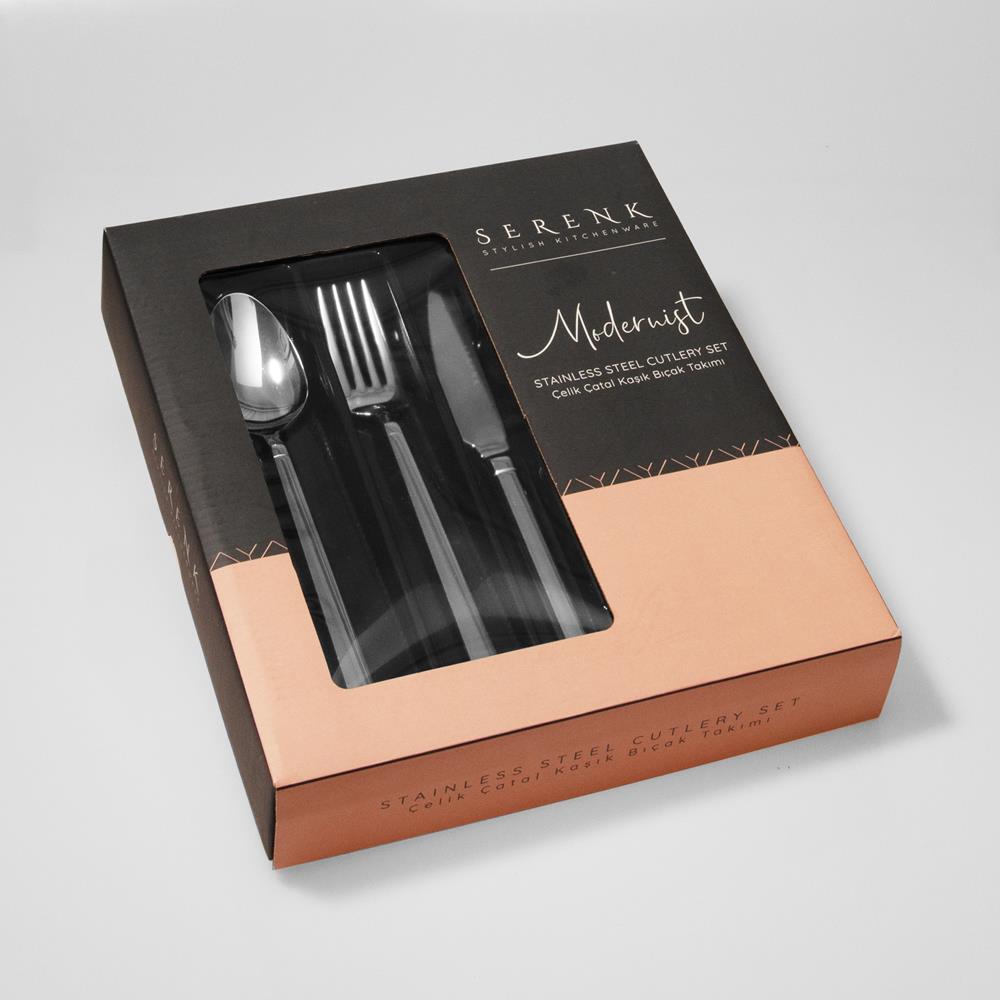 Serenk Barselona Çelik Çatal Kaşık Bıçak Takımı 18 Parça, Premium 18/10 Paslanmaz Çelik