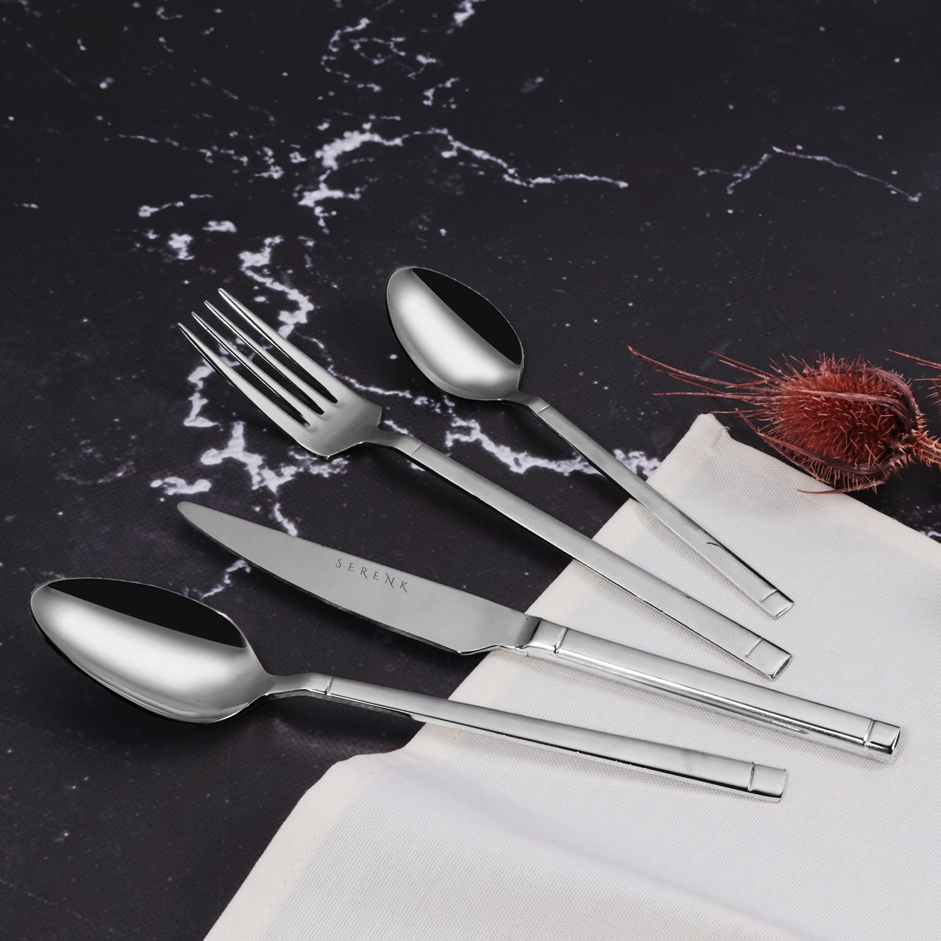 Serenk Barselona Çelik Çatal Kaşık Bıçak Takımı 24 Parça, Premium 18/10 Paslanmaz Çelik