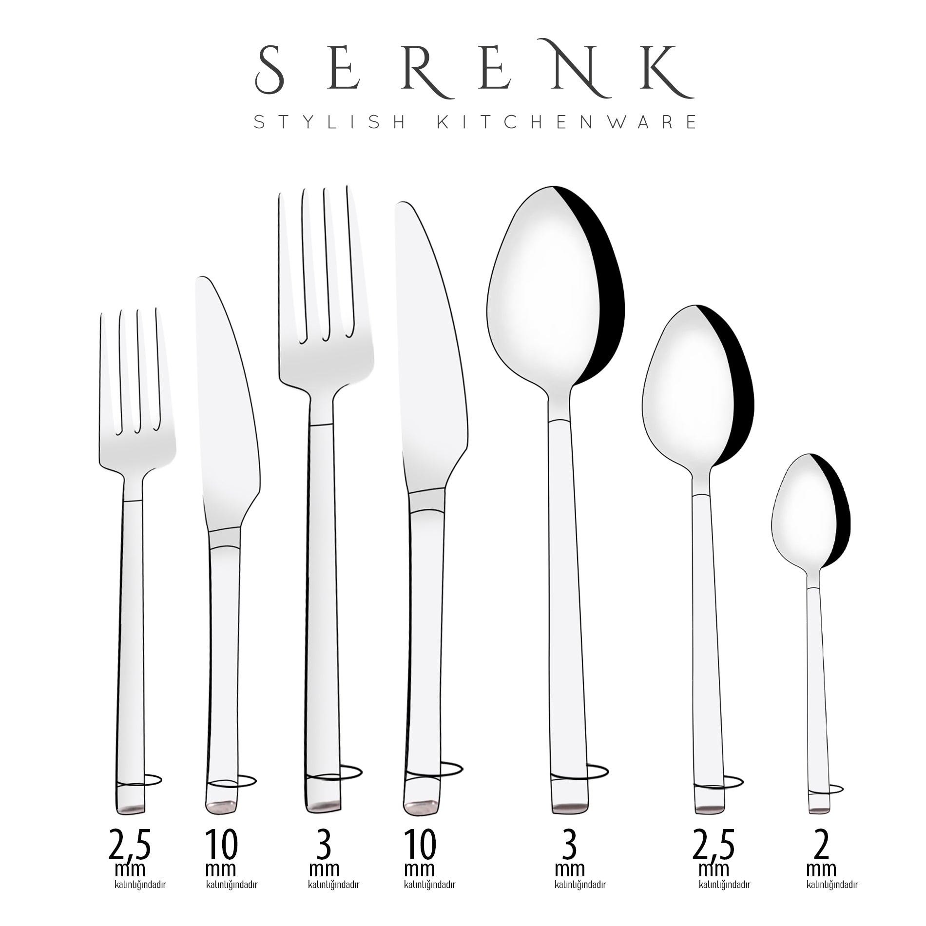 Serenk Barselona Çelik Çatal Kaşık Bıçak Takımı 24 Parça, Premium 18/10 Paslanmaz Çelik