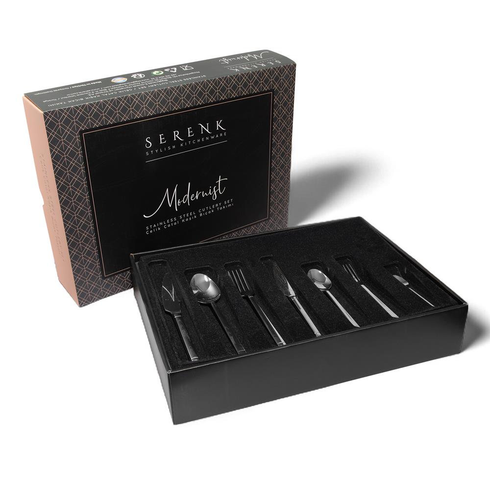 Serenk Barselona Çelik Çatal Kaşık Bıçak Takımı 42 Parça, Premium 18/10 Paslanmaz Çelik