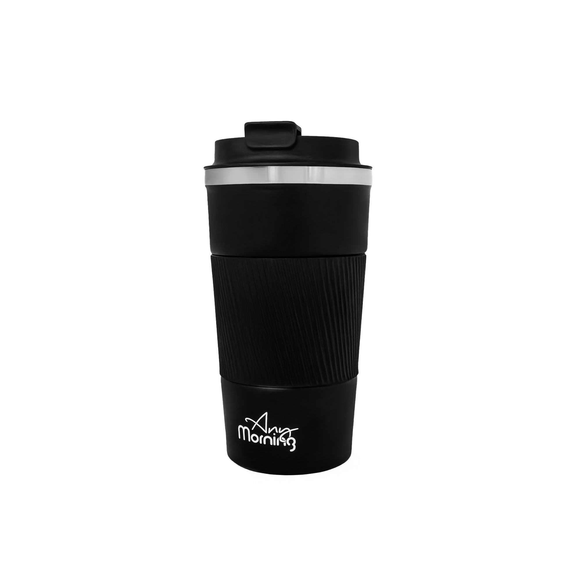 Any Morning 500 ml Paslanmaz Çelik Termos Mug, Kaymaz Silikon Halkalı, Sızdırmaz, Siyah BA21549