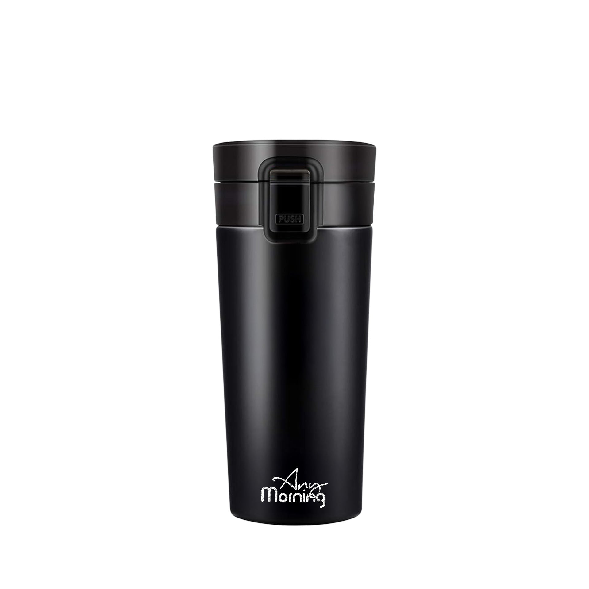 Any Morning 380 ml Paslanmaz Çelik Termos Mug, Tuş Kilitli, Sızdırmaz, Çift Katmanlı, Siyah BA21522