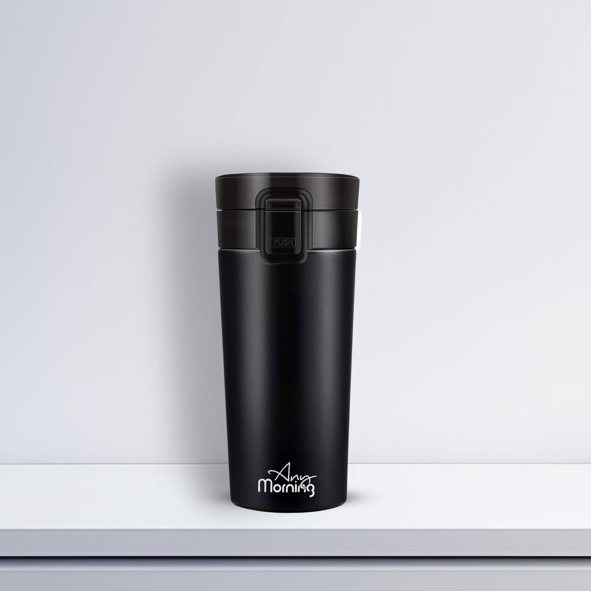 Any Morning 380 ml Paslanmaz Çelik Termos Mug, Tuş Kilitli, Sızdırmaz, Çift Katmanlı, Siyah BA21522