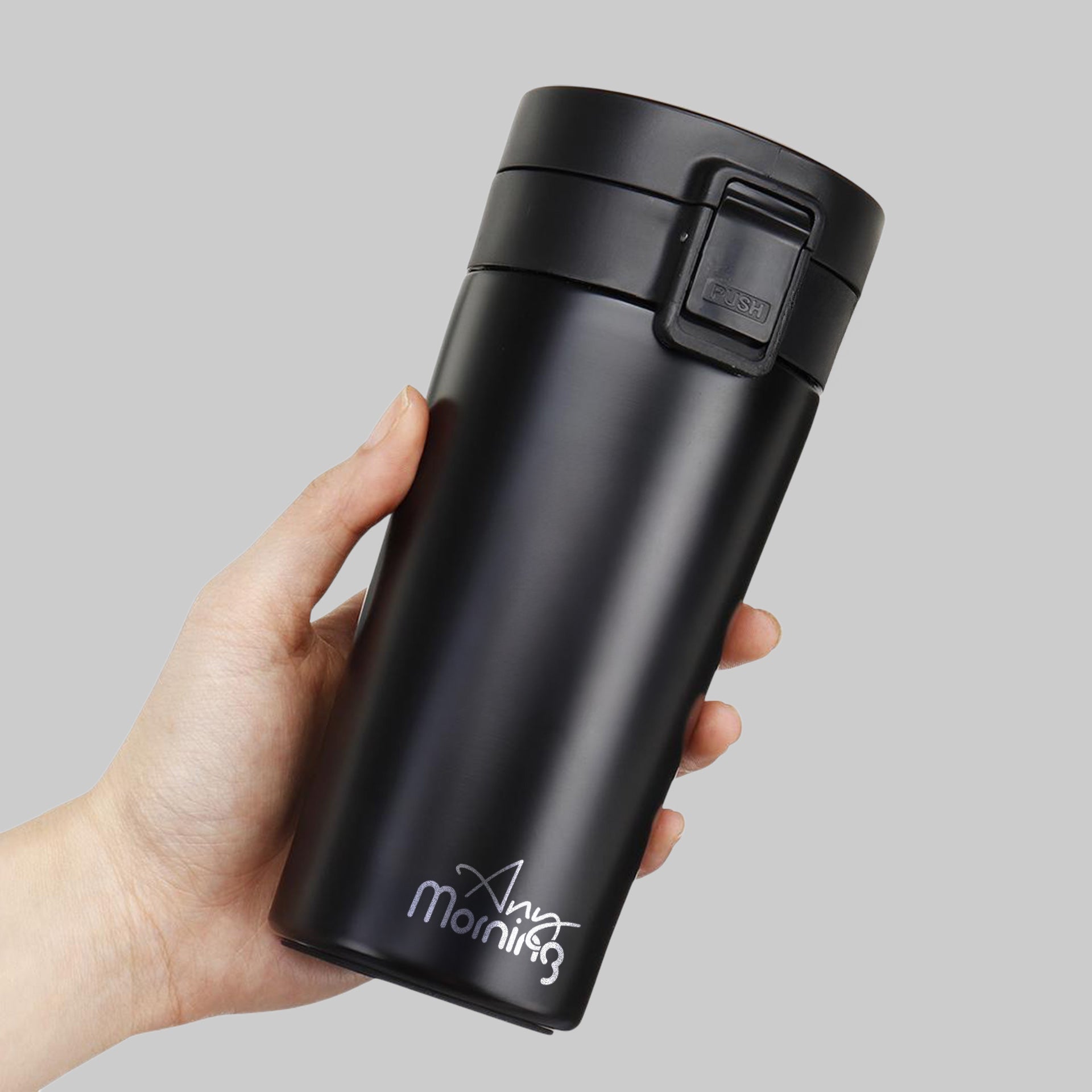 Any Morning 380 ml Paslanmaz Çelik Termos Mug, Tuş Kilitli, Sızdırmaz, Çift Katmanlı, Siyah BA21522