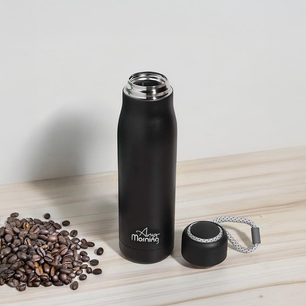 Any Morning 600 ml Paslanmaz Çelik Termos, Çift Katmanlı, Sızdırmaz Kapaklı, Siyah BA21547