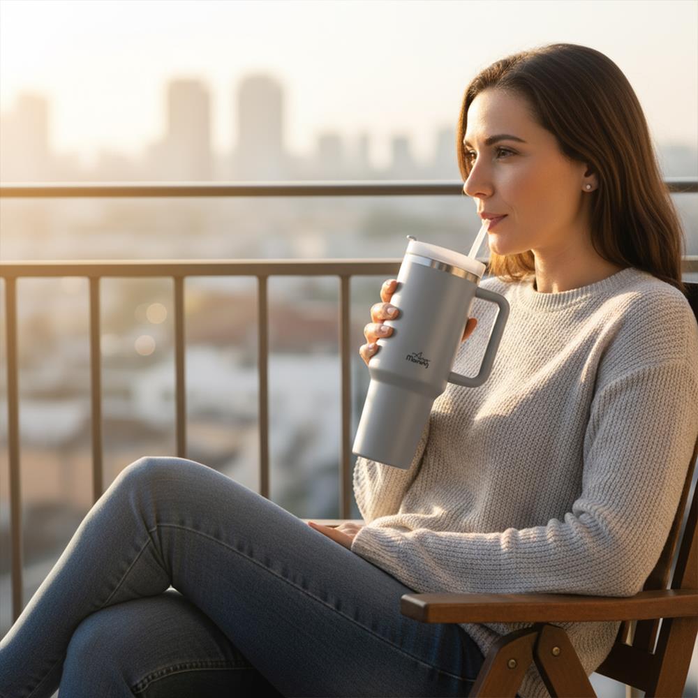 Any Morning Vaha 1200 ml Termos Mug, 3 Kademeli Çevirmeli  Kapak, Gri SI2440217