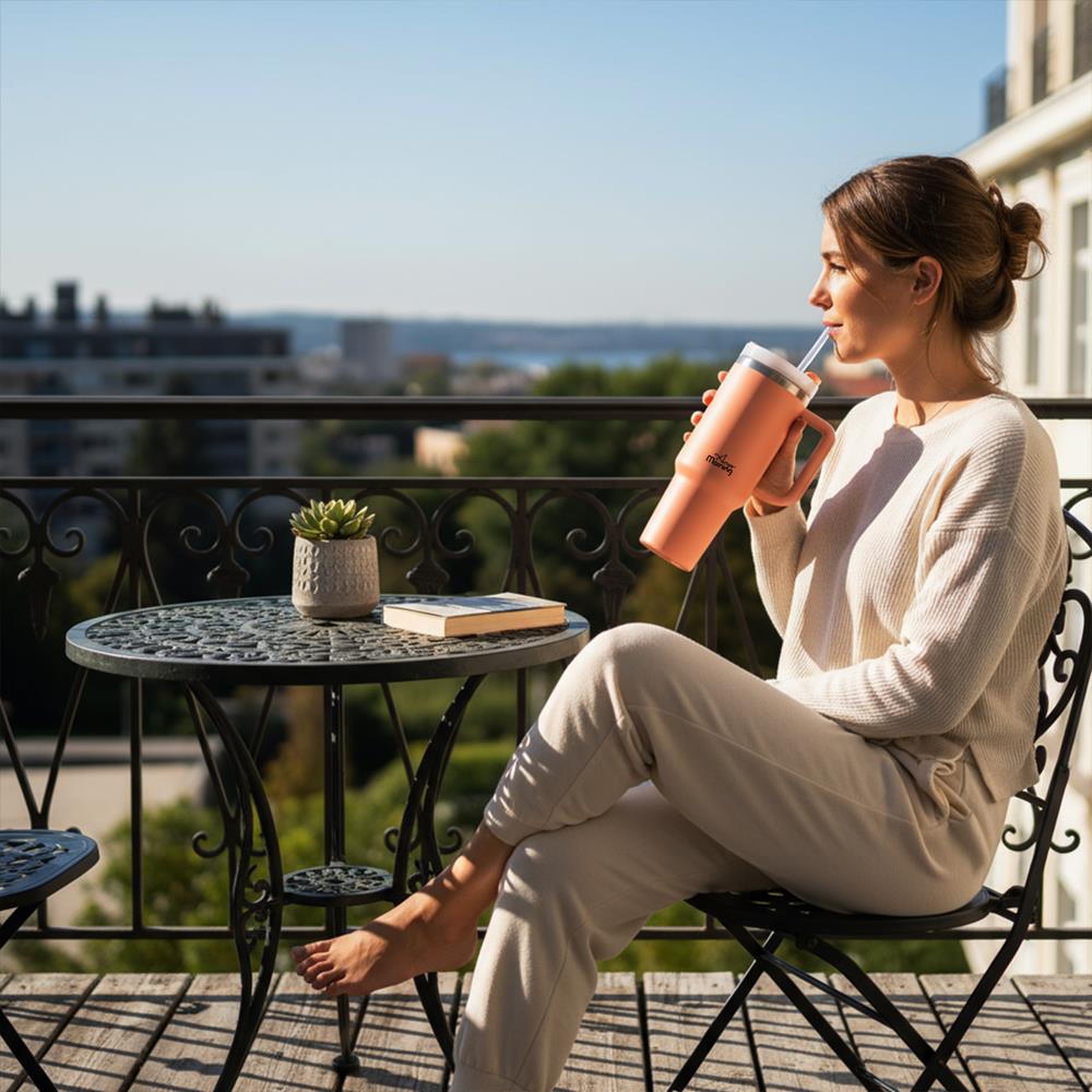 Any Morning Vaha 1200 ml Termos Mug, 3 Kademeli Çevirmeli  Kapak, Açık Somon SI2440217