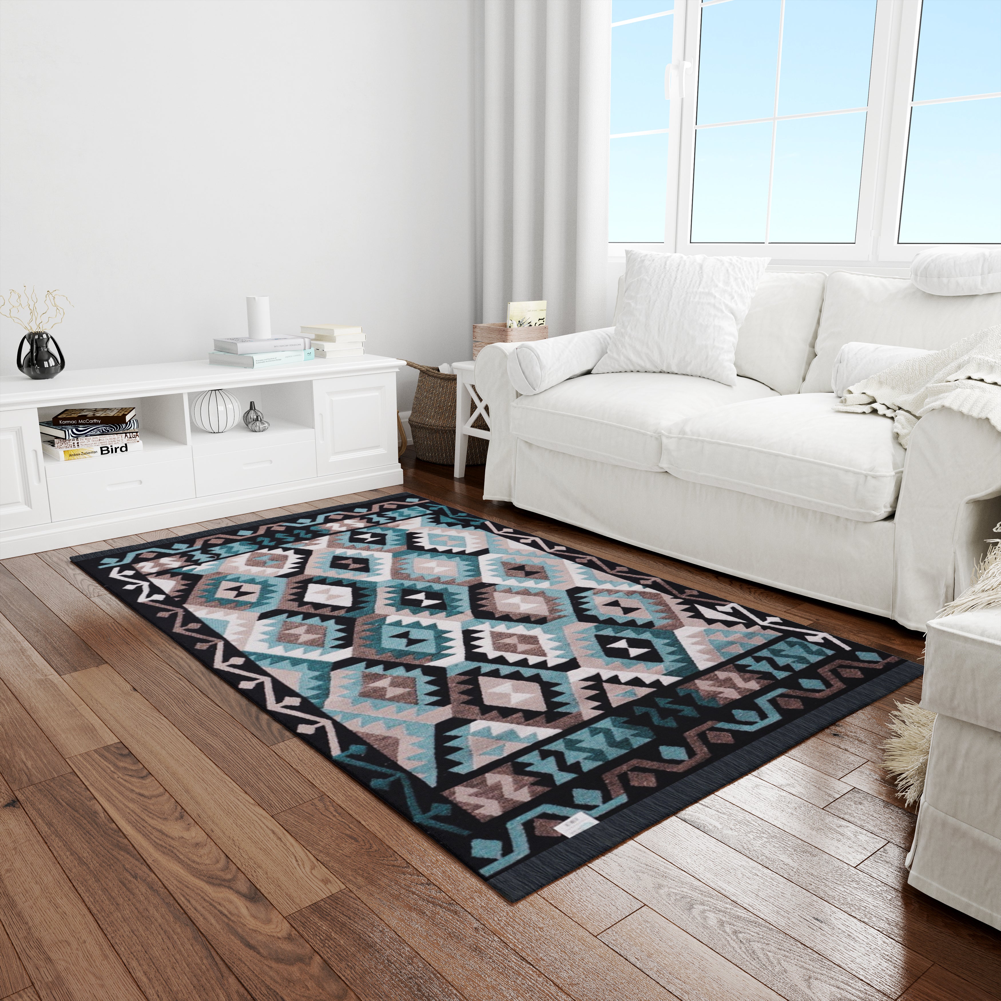Bigghome Çift Taraflı Kilim, Makinede Yıkanabilir, Modern Desenli, 80*150 cm, SA1818A