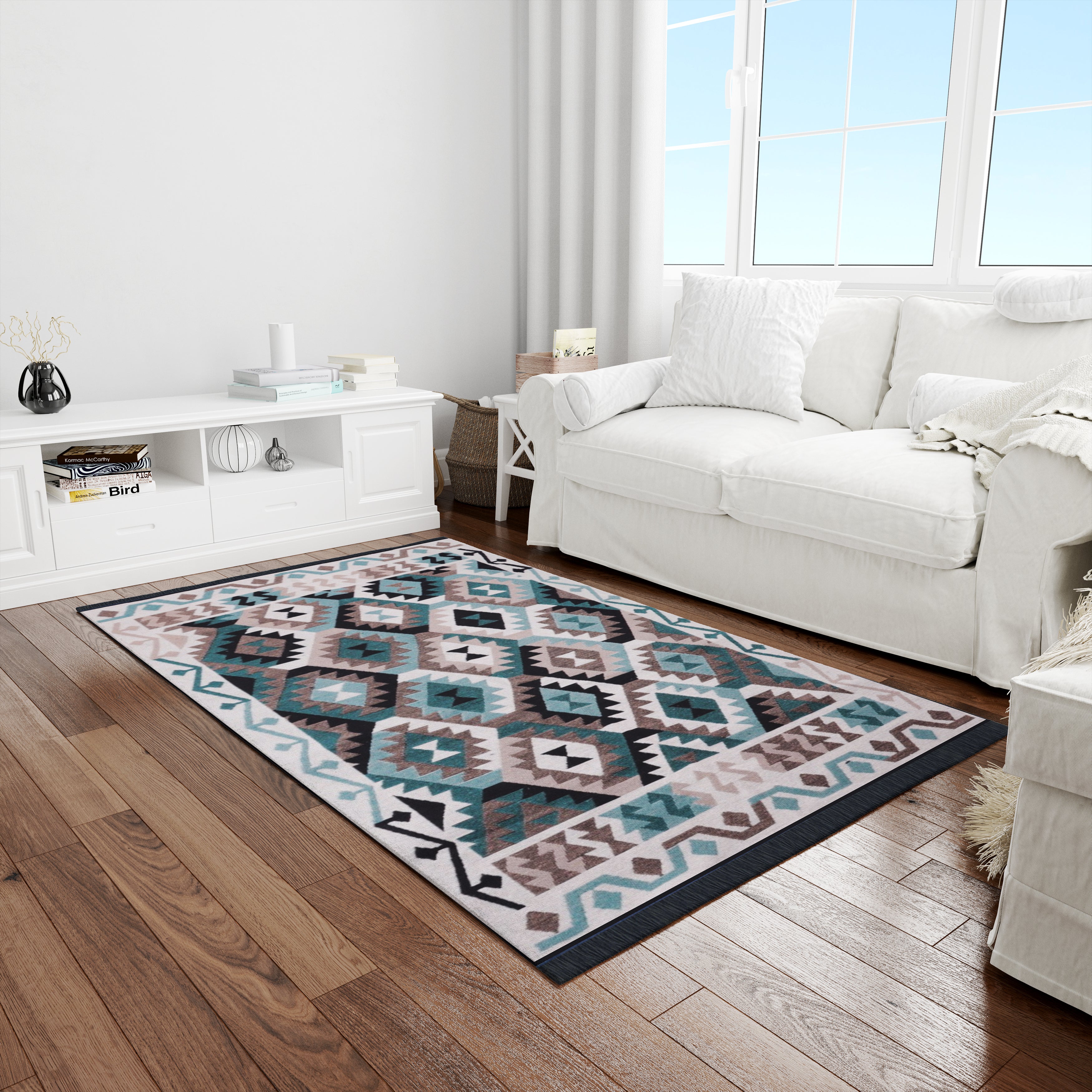 Bigghome Çift Taraflı Kilim, Makinede Yıkanabilir, Modern Desenli, 80*150 cm, SA1818A