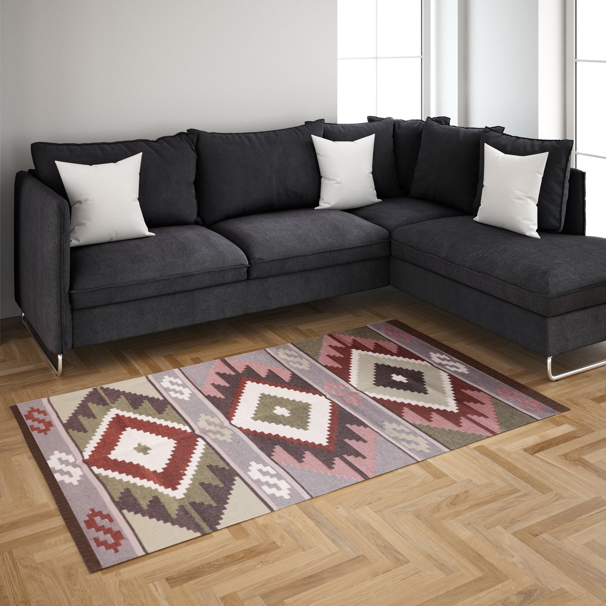 Bigghome Çift Taraflı Kilim, Makinede Yıkanabilir, Modern Desenli, 80*150 cm, SA1583B