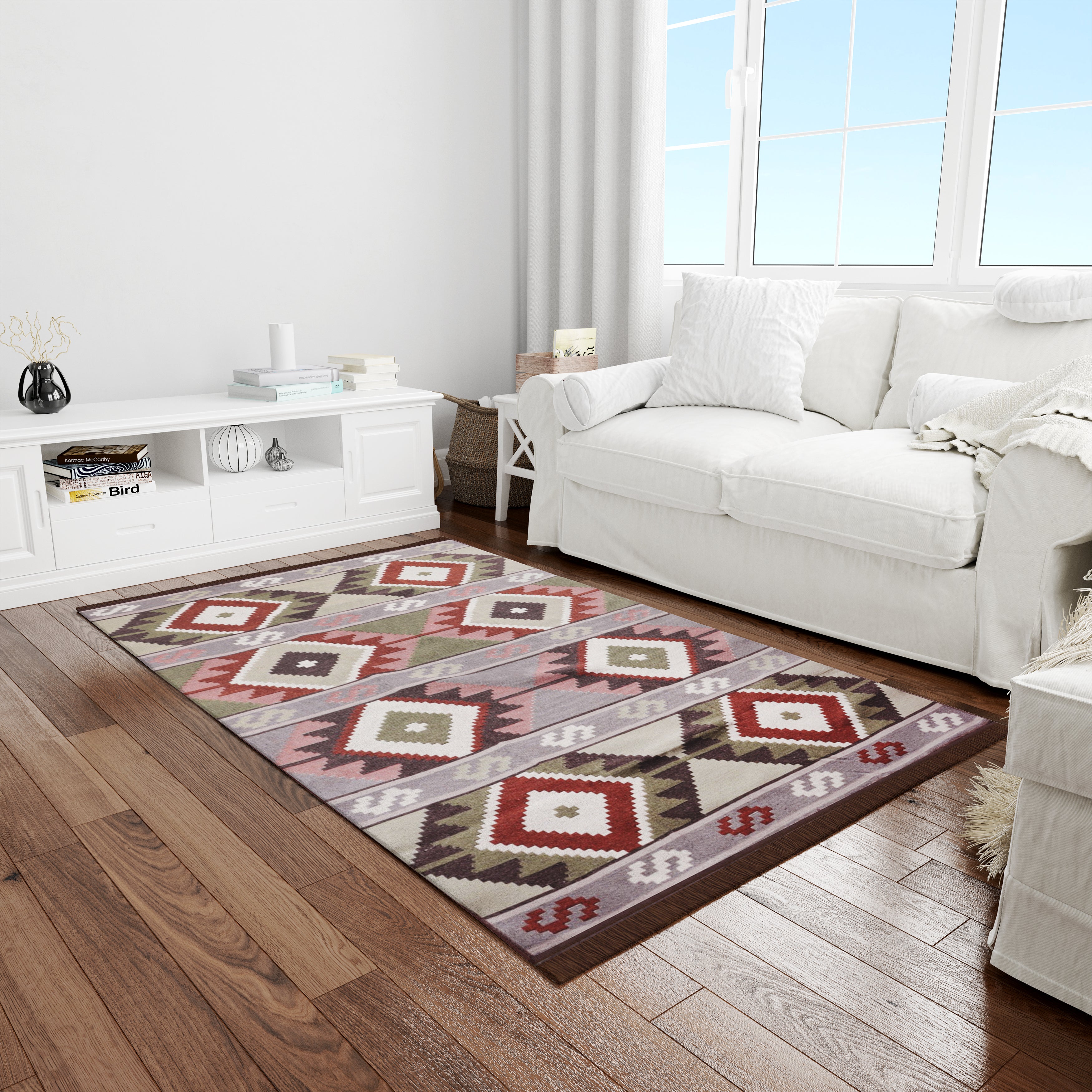 Bigghome Çift Taraflı Kilim, Makinede Yıkanabilir, Modern Desenli, 120*180 cm, SA1583B