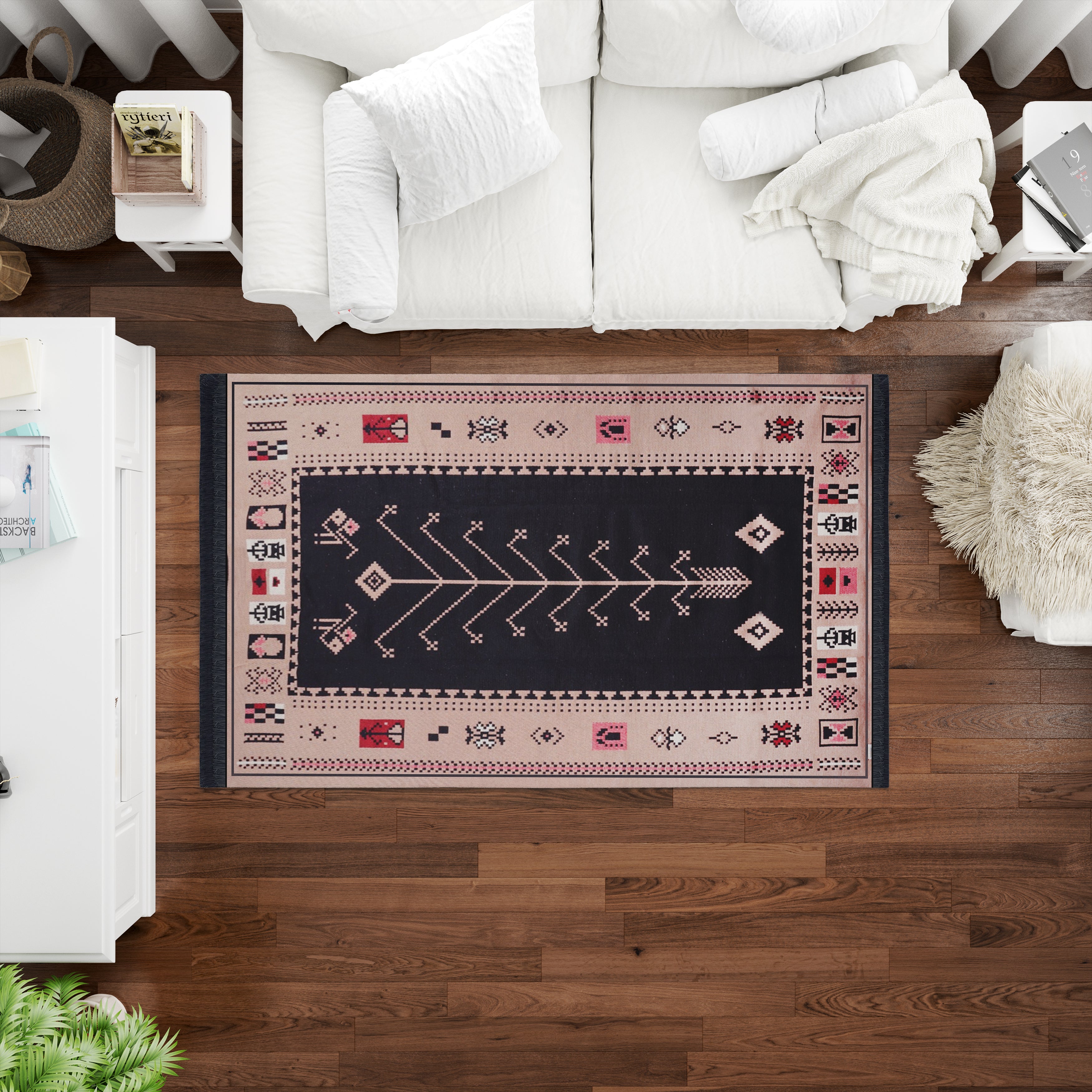 Bigghome Çift Taraflı Kilim, Makinede Yıkanabilir, Modern Desenli, 80*150 cm, SA1534A