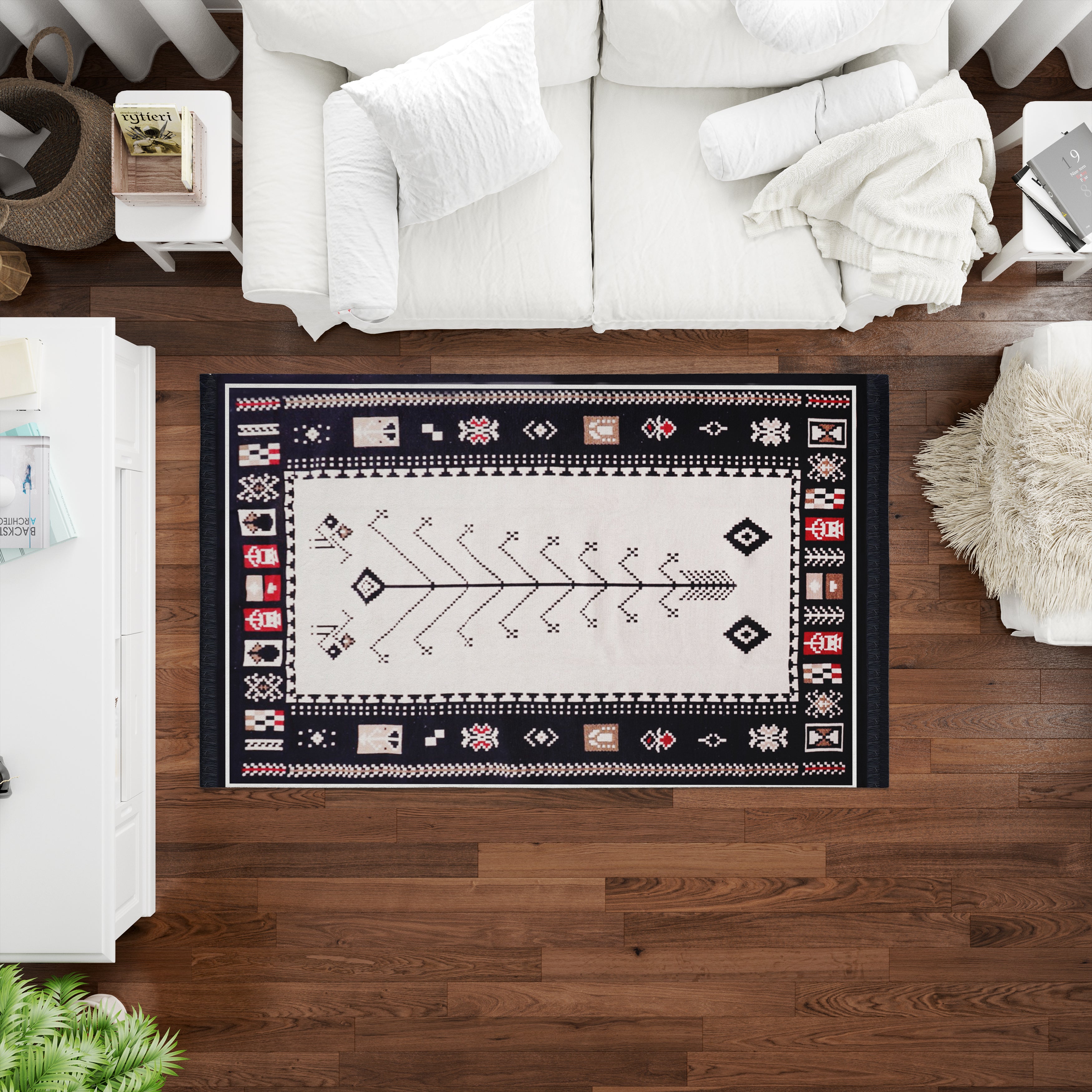 Bigghome Çift Taraflı Kilim, Makinede Yıkanabilir, Modern Desenli, 80*150 cm, SA1534A