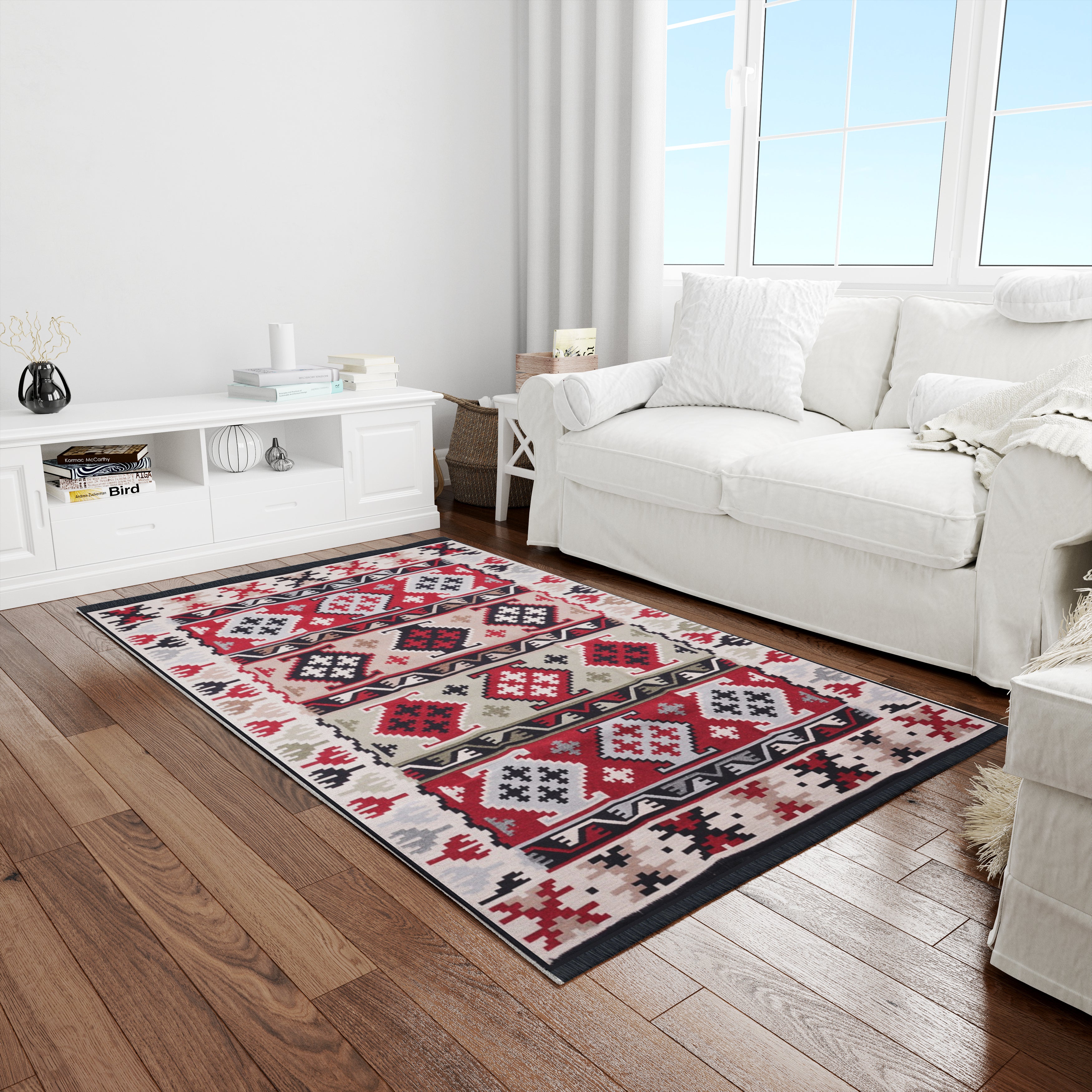 Bigghome Çift Taraflı Kilim, Makinede Yıkanabilir, Modern Desenli, 80*150 cm, SA1590A
