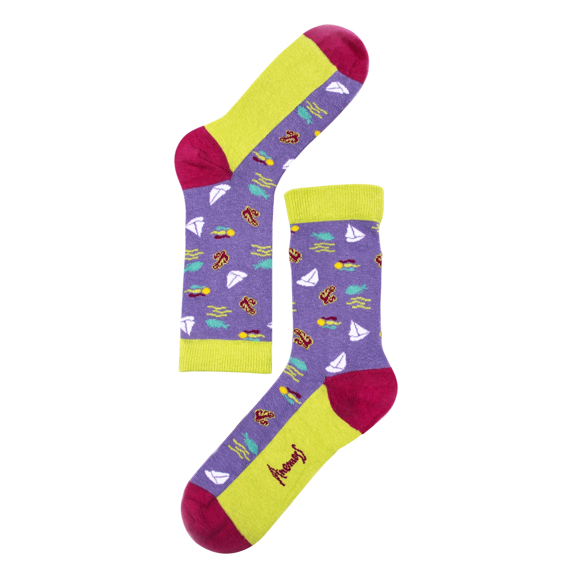 Anemoss Kadın 5'li Dikişsiz Soket Çorap Seti, Deniz Temalı Desenler, %85 Pamuk, 36-40 Beden