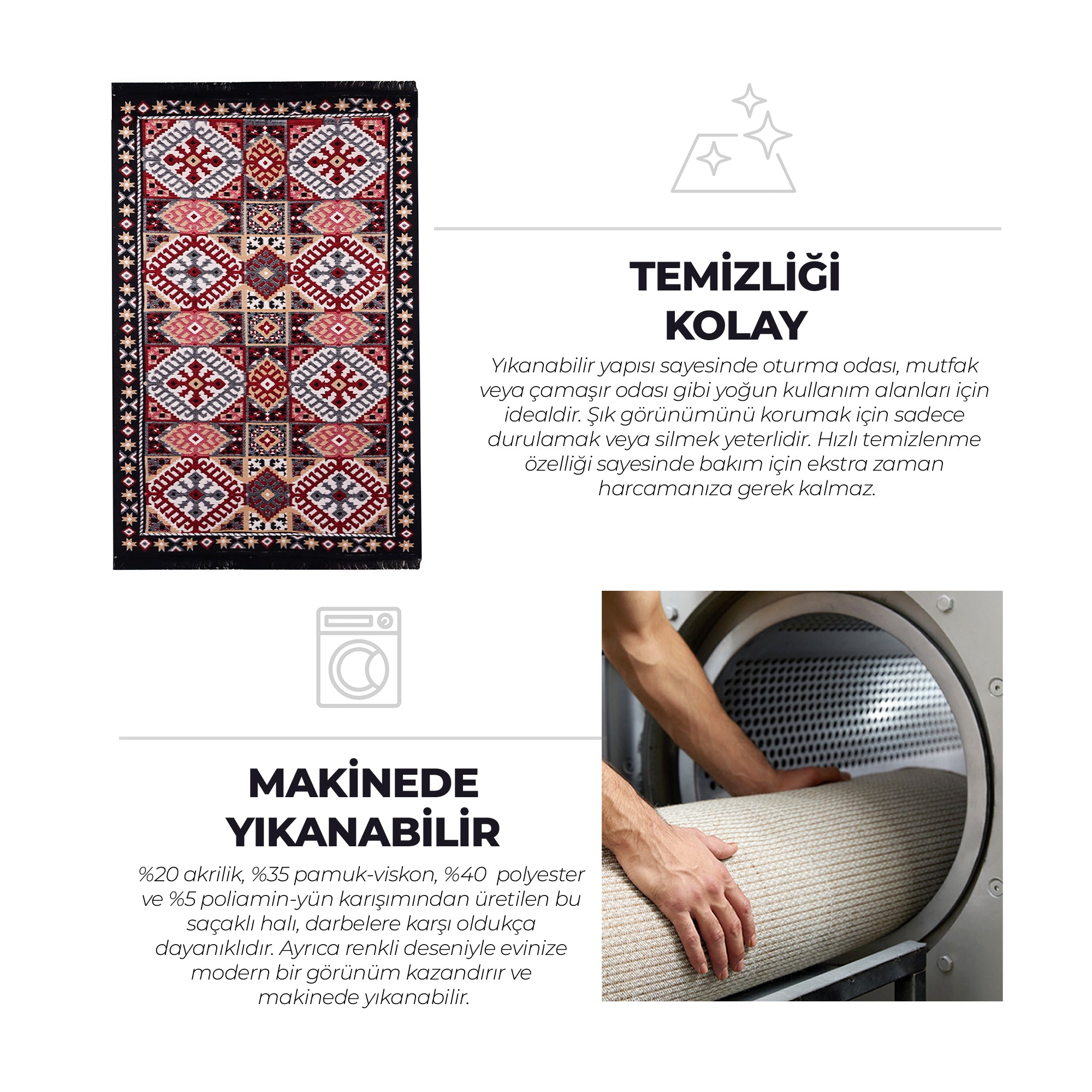 Bigghome Kilim, Makinede Yıkanabilir, Modern Desenli, 80*150 cm, SA25EU