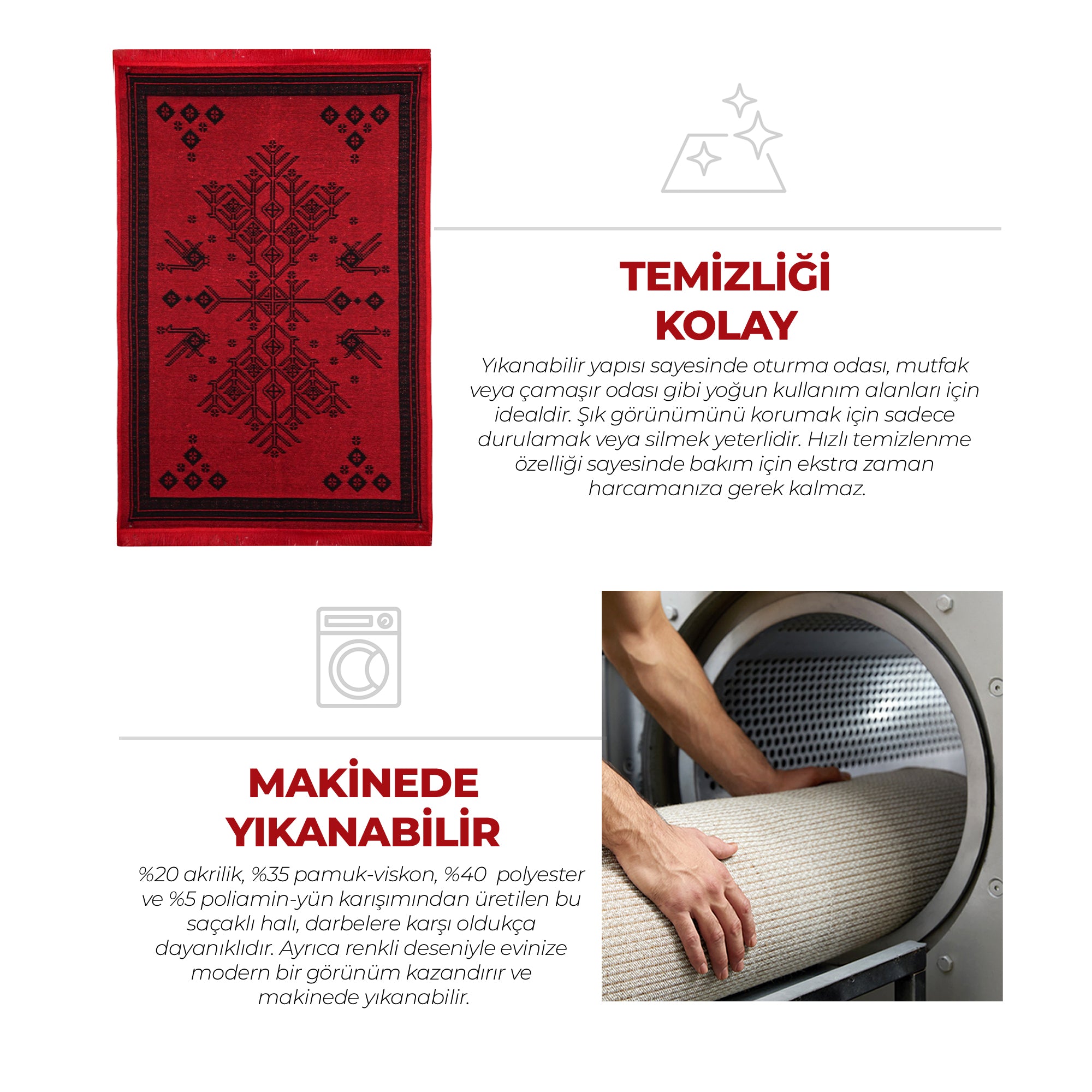 Bigghome Kilim, Makinede Yıkanabilir, Etnik Desenli, 120*180 cm, SA25CY