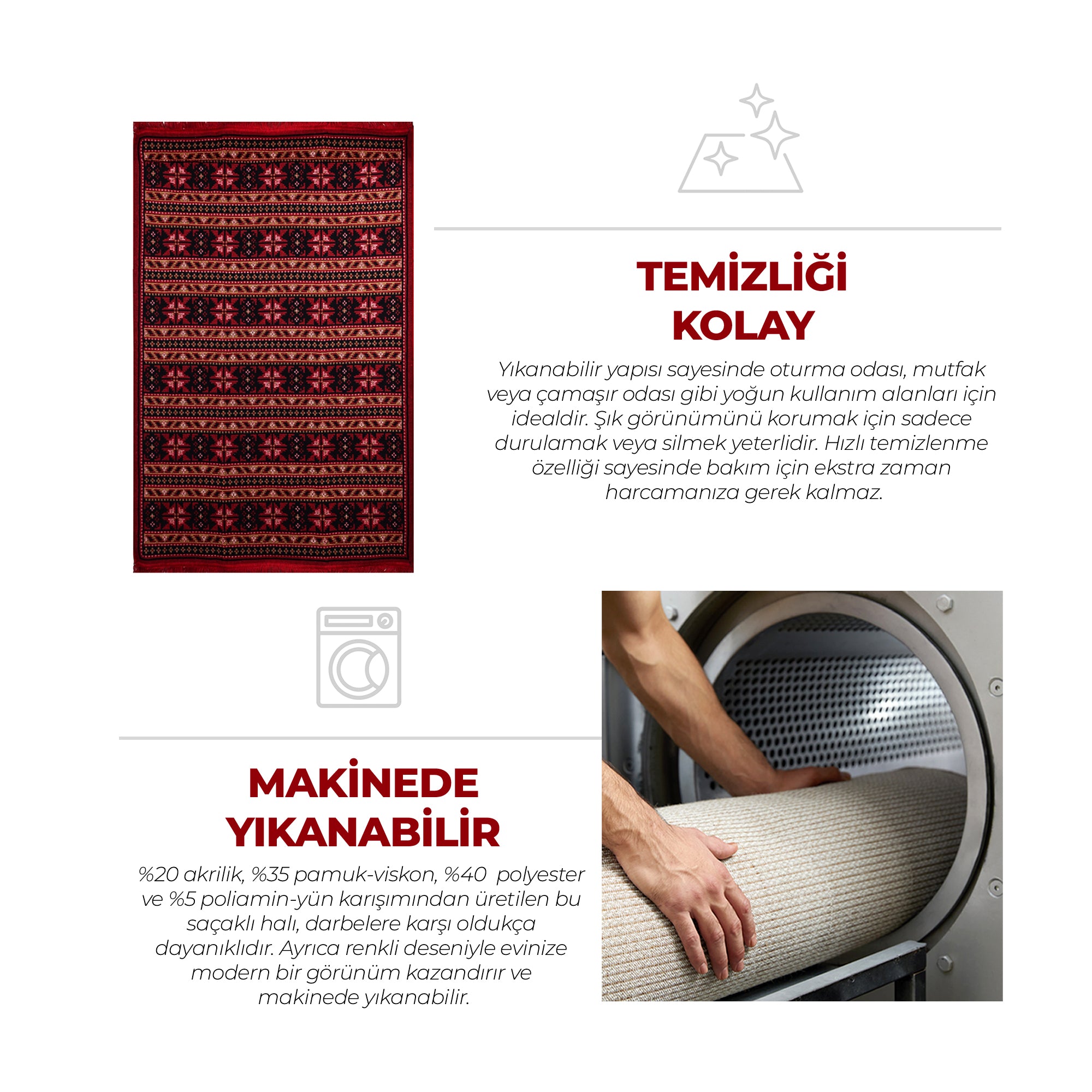 Bigghome Kilim, Makinede Yıkanabilir, Etnik Desenli, 120*180 cm, SA25BA