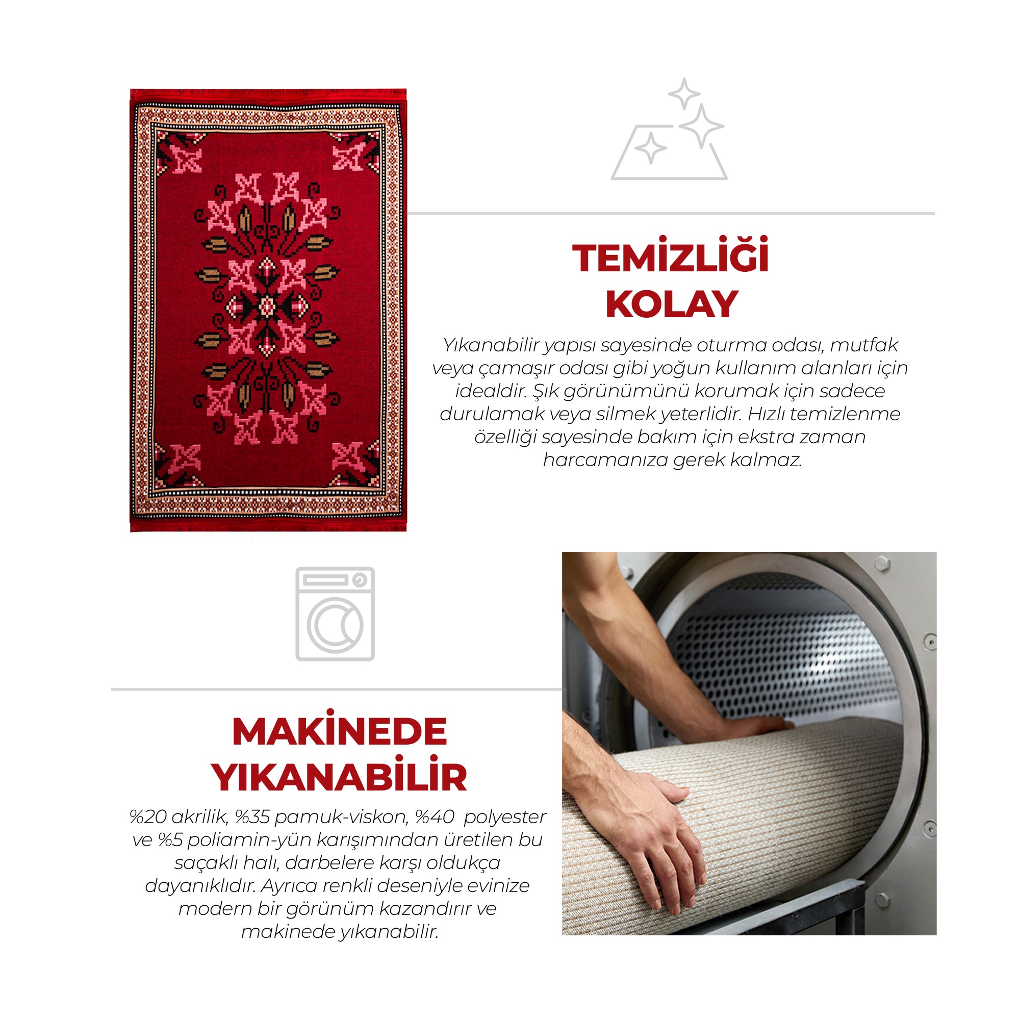 Bigghome Kilim, Makinede Yıkanabilir, Etnik Desenli, 80*150 cm, SA25PY